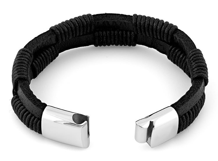 Premium Stainless Steel Leather Rope Bracelet for Men & Women - Adjustable Unisex Cuff Wristband - Perfect for Casual Wear, Outdoor Adventures & Gift Giving