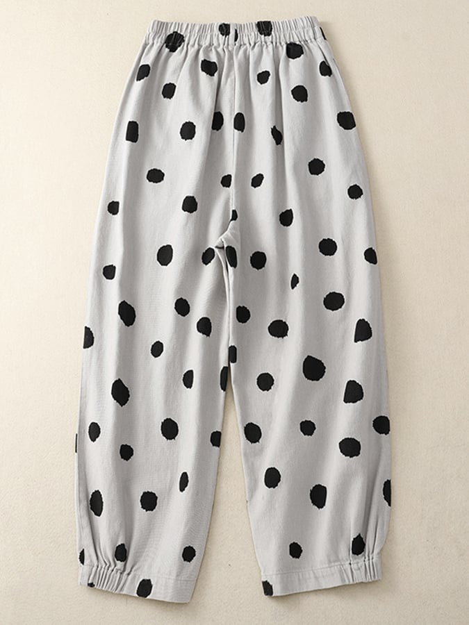 Lovevop Women's Cotton Loose Fit Printed Dot Elastic Waist Pants - Comfortable Casual Lounge Pants for Home, Yoga, and Travel