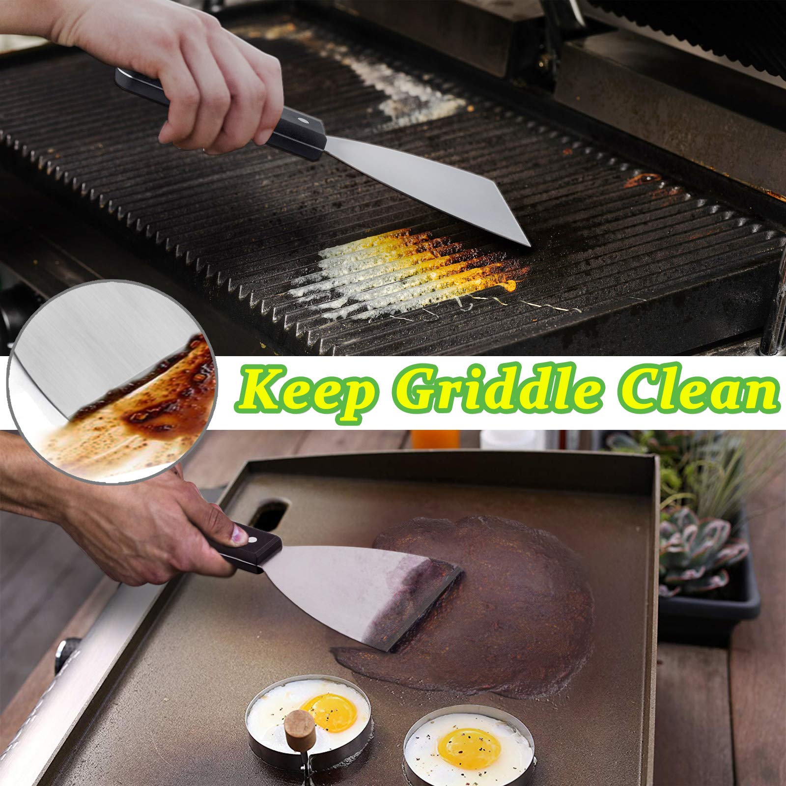 HaSteeL 2-Piece Stainless Steel Griddle Scraper Set - 9.5 Inch Slant Edge Metal Grill Scraper & Chopper for Professional Food Service & Kitchen Cleaning | Perfect for Teppanyaki, Flat Top BBQ, Indoor & Outdoor Cooking | Dishwasher Safe | Ideal for Restaurants, Food Trucks & Home Grilling