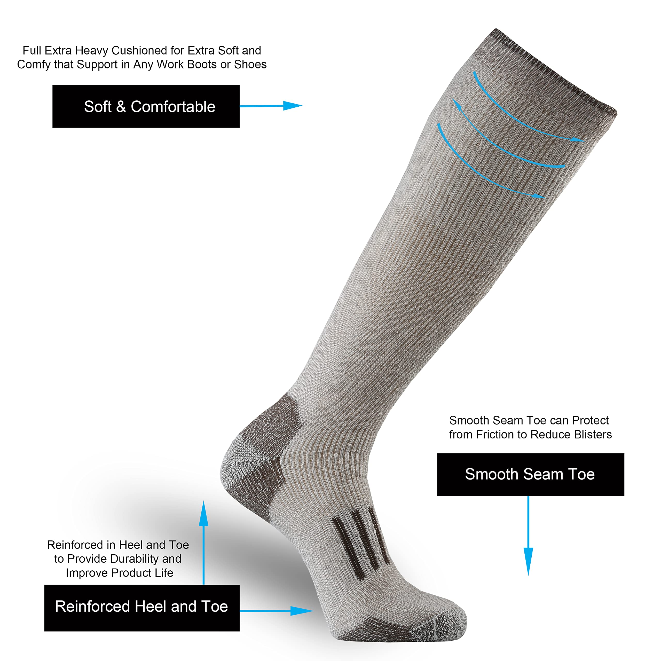 ONKE Men's Thick Cushioned Over-the-Calf Socks - Heavyweight OTC Knee-High Steel Toe Work Socks for Western Boots, Thermal Winter Hiking & Hunting Socks - Perfect for Construction, Outdoor Work and Cold Weather Activities