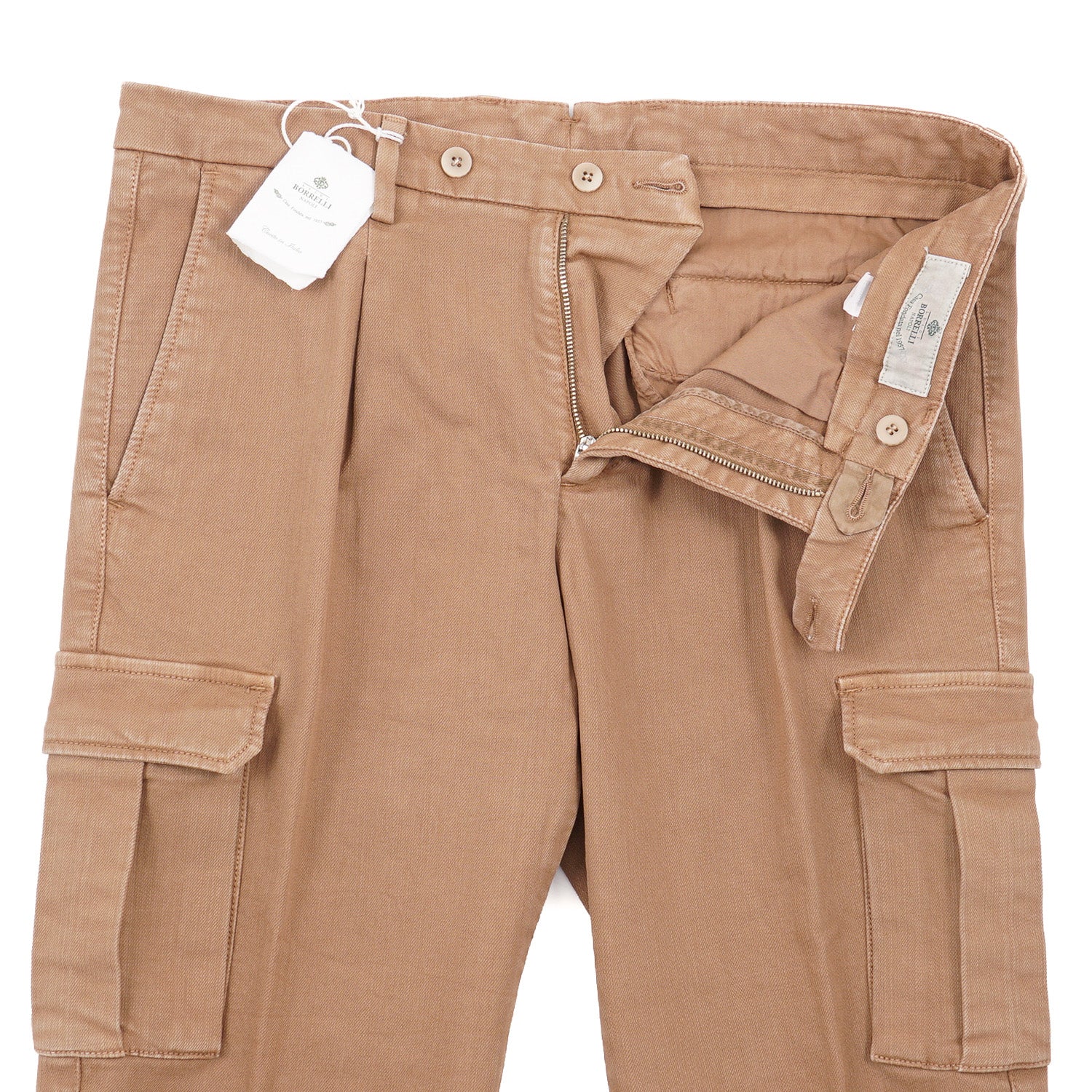 Luigi Borrelli Men's Cotton Cargo Pants with Multiple Pockets - Comfortable & Stylish for Outdoor, Travel, and Casual Wear