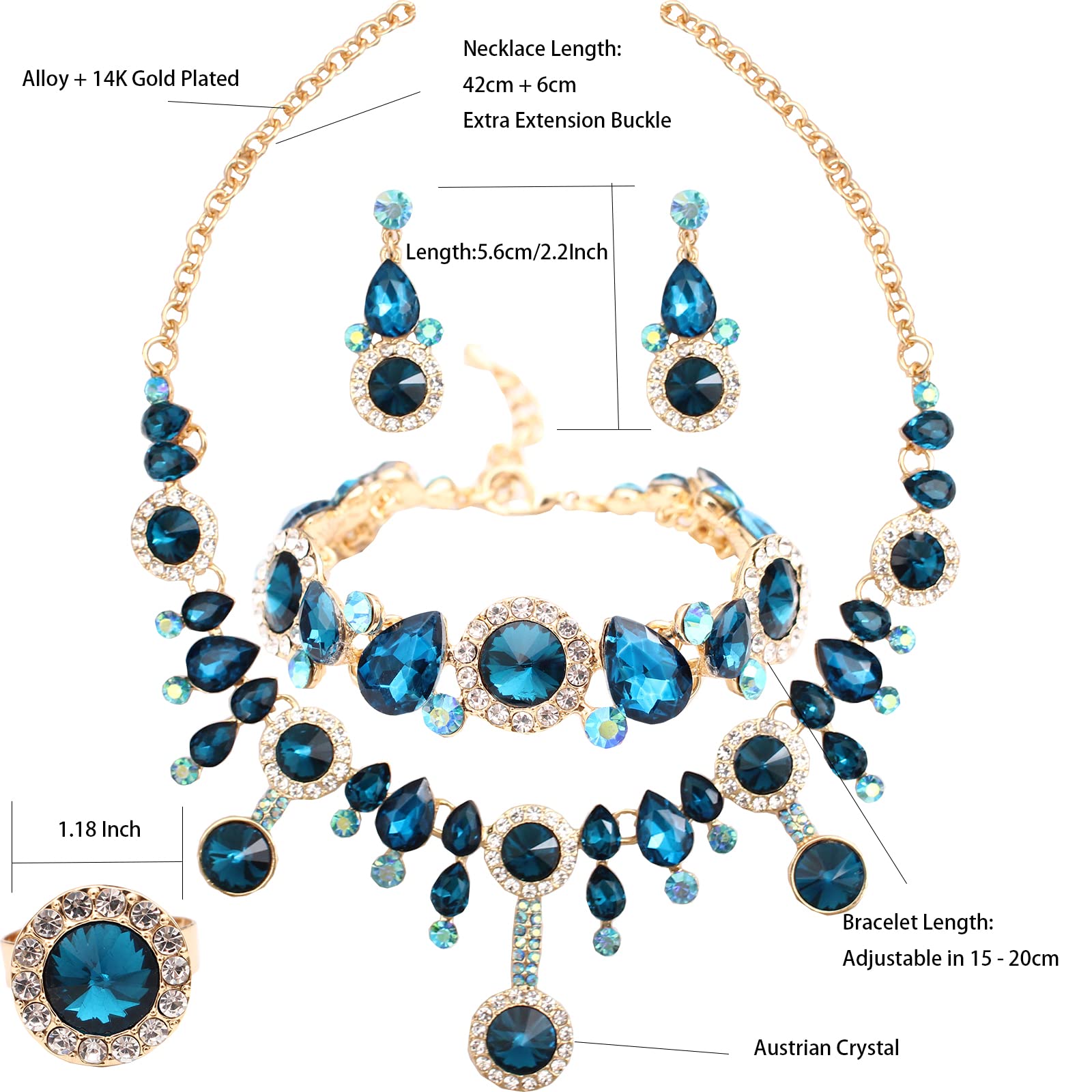 Elegant Rhinestone Crystal Teardrop Necklace and Dangle Earrings Set for Women | Fashion Statement Jewelry Gift | Perfect for Parties, Weddings & Special Occasions