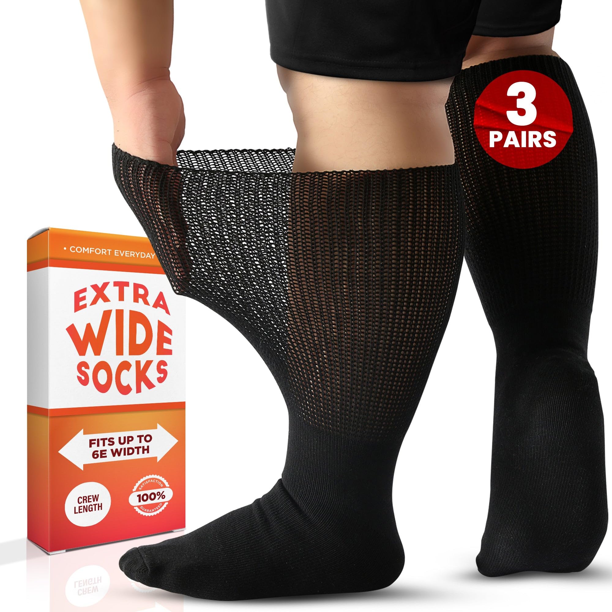 Wide Calf Socks for Women & Men - Extra Wide Comfort Socks, Diabetic & Loose Fit Socks (3 Pairs) - Perfect for Swollen Feet, Edema & All-Day Comfort
