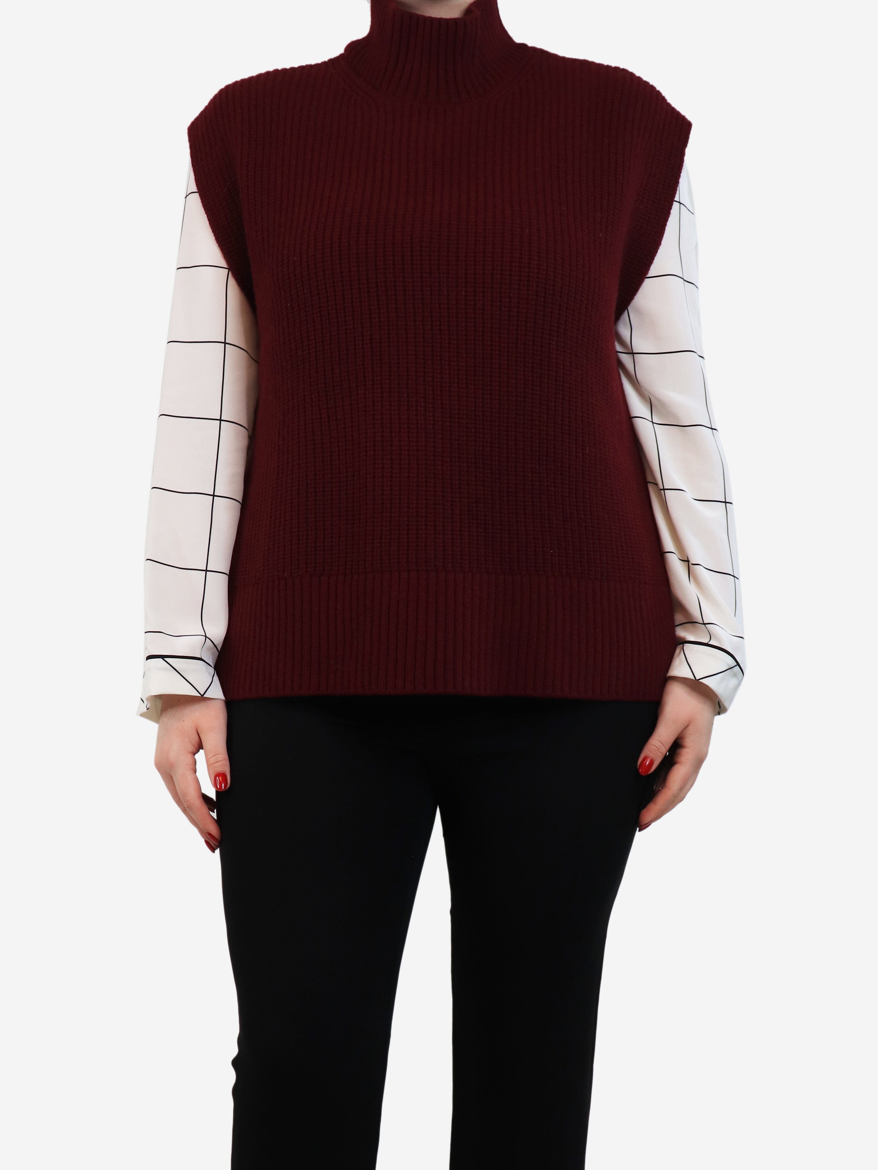Burgundy Ribbed High Neck Jumper Vest for Women - Size L | Cozy Winter Layering & Casual Outfit Essential