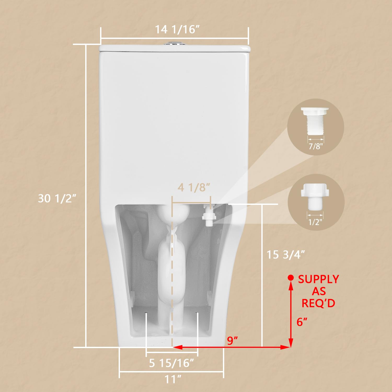 DeerValley DV-1F0071 Modern Elongated One Piece Toilet - 1.1/1.6 GPF Dual Flush, 12