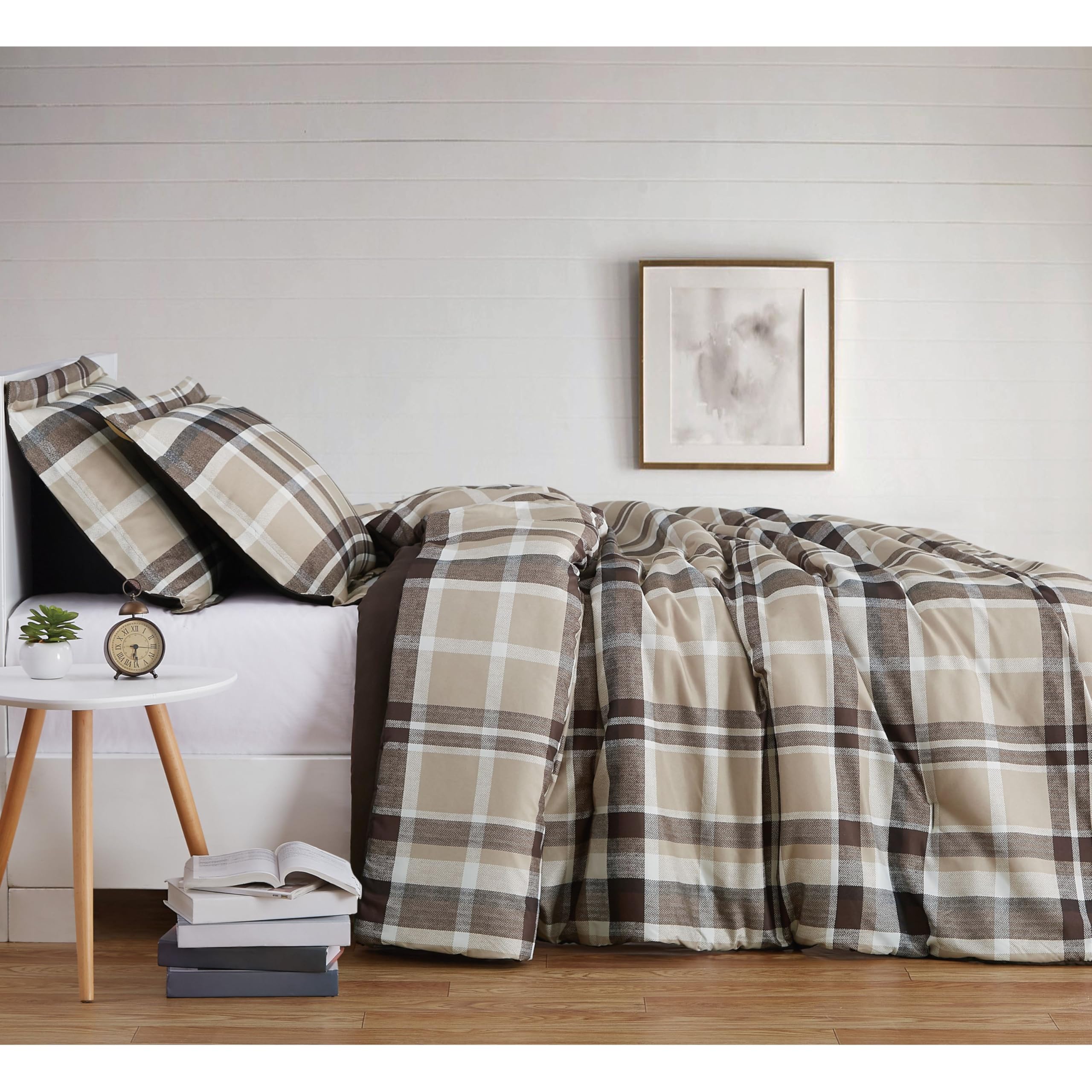 TRULY SOFT Paulette Plaid Taupe Twin XL 2-Piece Comforter Set - Ultra Soft Bedding for Cozy Bedrooms & Guest Rooms