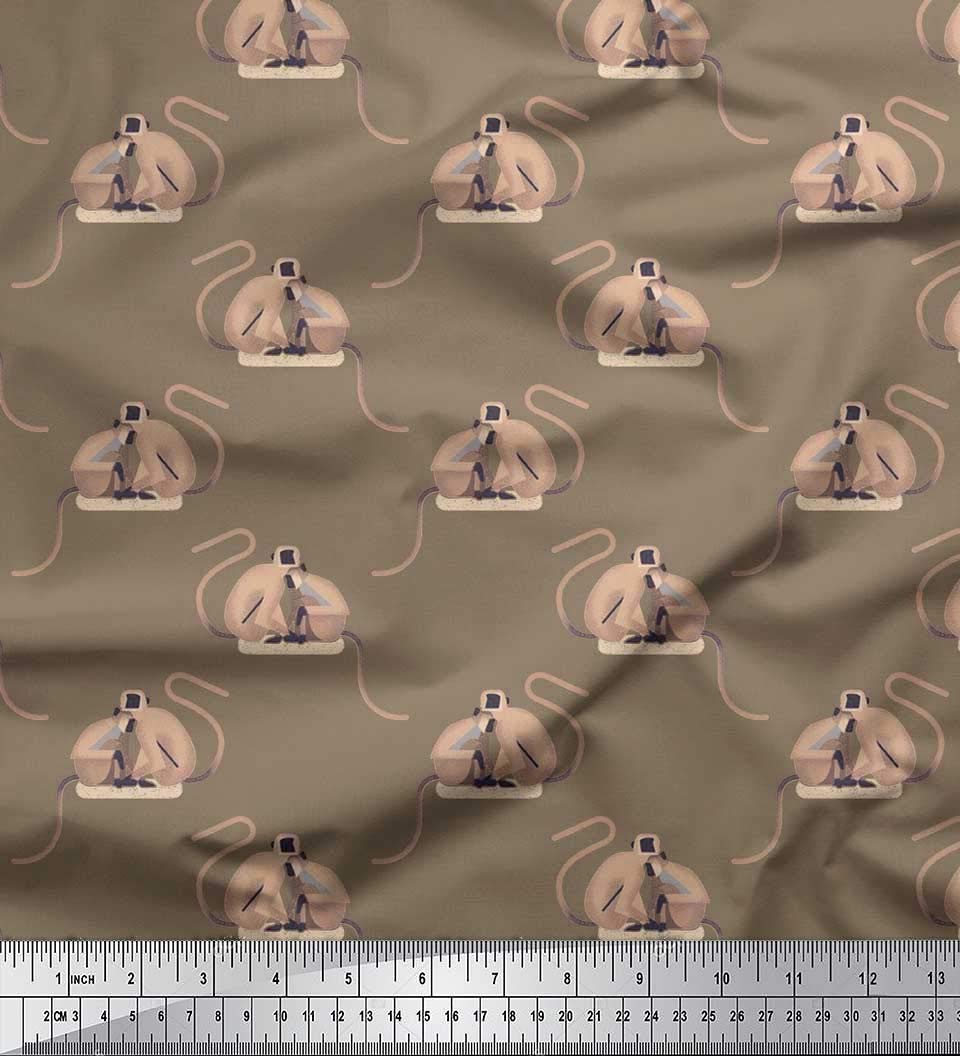 Soimoi Japan Crepe Green Fabric by The Yard - 42 Inch Wide Vervet Monkey Animal Print Fabric - Exotic Playful Pattern with Elegant Vervet Monkeys - Perfect for DIY Dresses, Curtains & Home Decor Projects