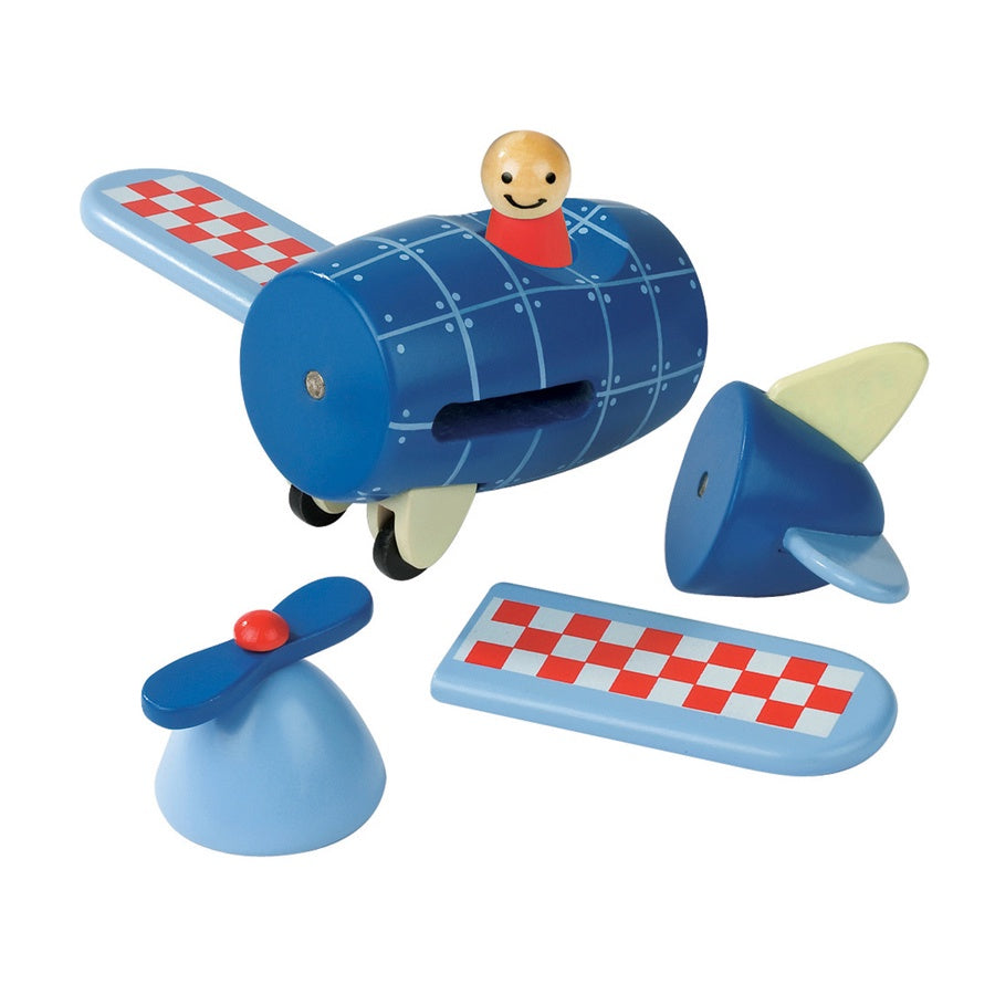 Janod Magnetic Wooden Toy Plane for Kids - Educational Airplane Toy with Magnetic Parts - Perfect for Toddler Learning & Playtime Fun