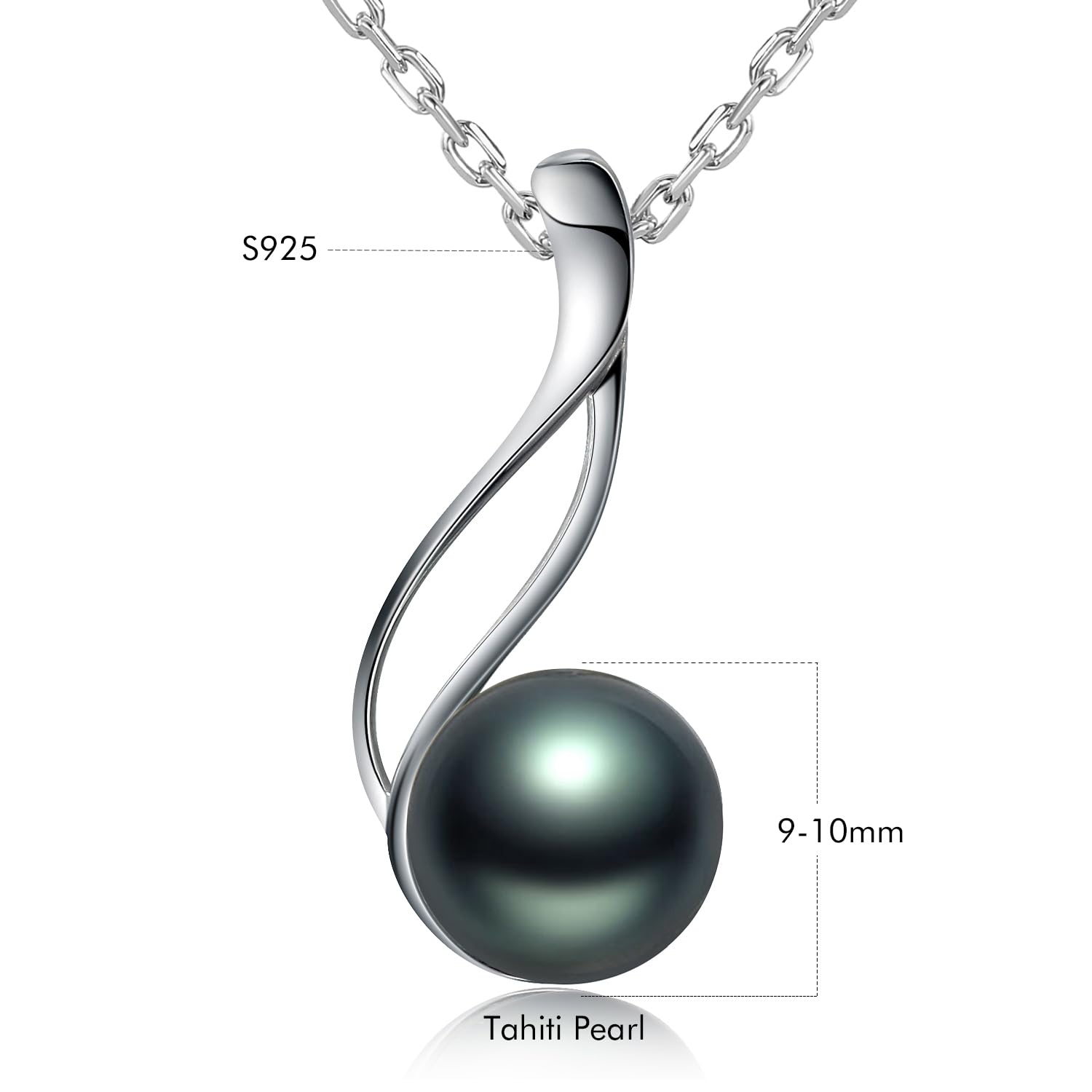 Tahitian Black Pearl Necklace - 9-10mm Cultured Pearl with 925 Silver Chain for Women, Perfect for Weddings & Evening Events