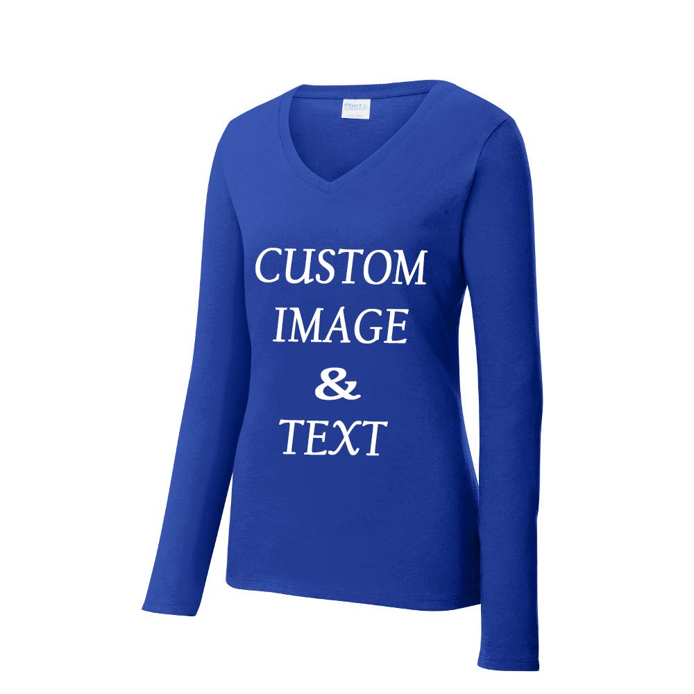 Custom Personalized Women's Long Sleeve T-Shirt with Photo & Text Printing - Pink Workout Tee for Gym, Yoga & Casual Wear - Size Large
