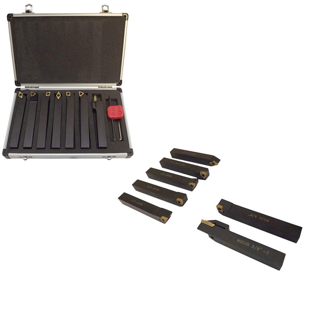 5/8'' Indexable Carbide Turning Lathe Tool Set - 7 Pc SCLCL SDJCR SWGCR SDNCN for Metalworking & Precision Machining - Perfect for CNC Lathes, Milling & Turning Operations