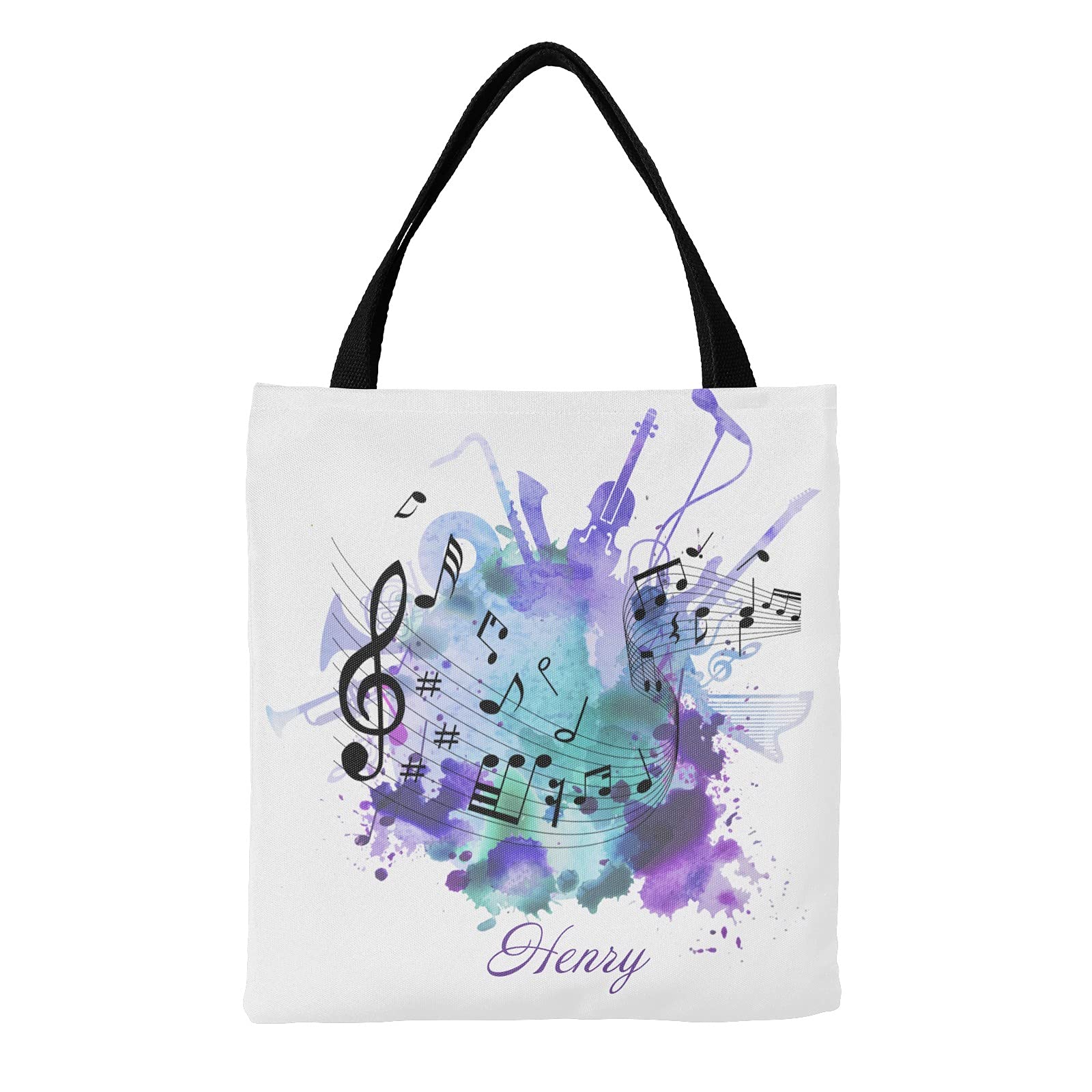 Personalized Watercolor Music Symbol Canvas Tote Bag - Eco-Friendly Reusable Shopping Bag for Travel, School & Gifts (14.17x14.57 Inch) - Perfect for Musicians, Students & Grocery Shopping