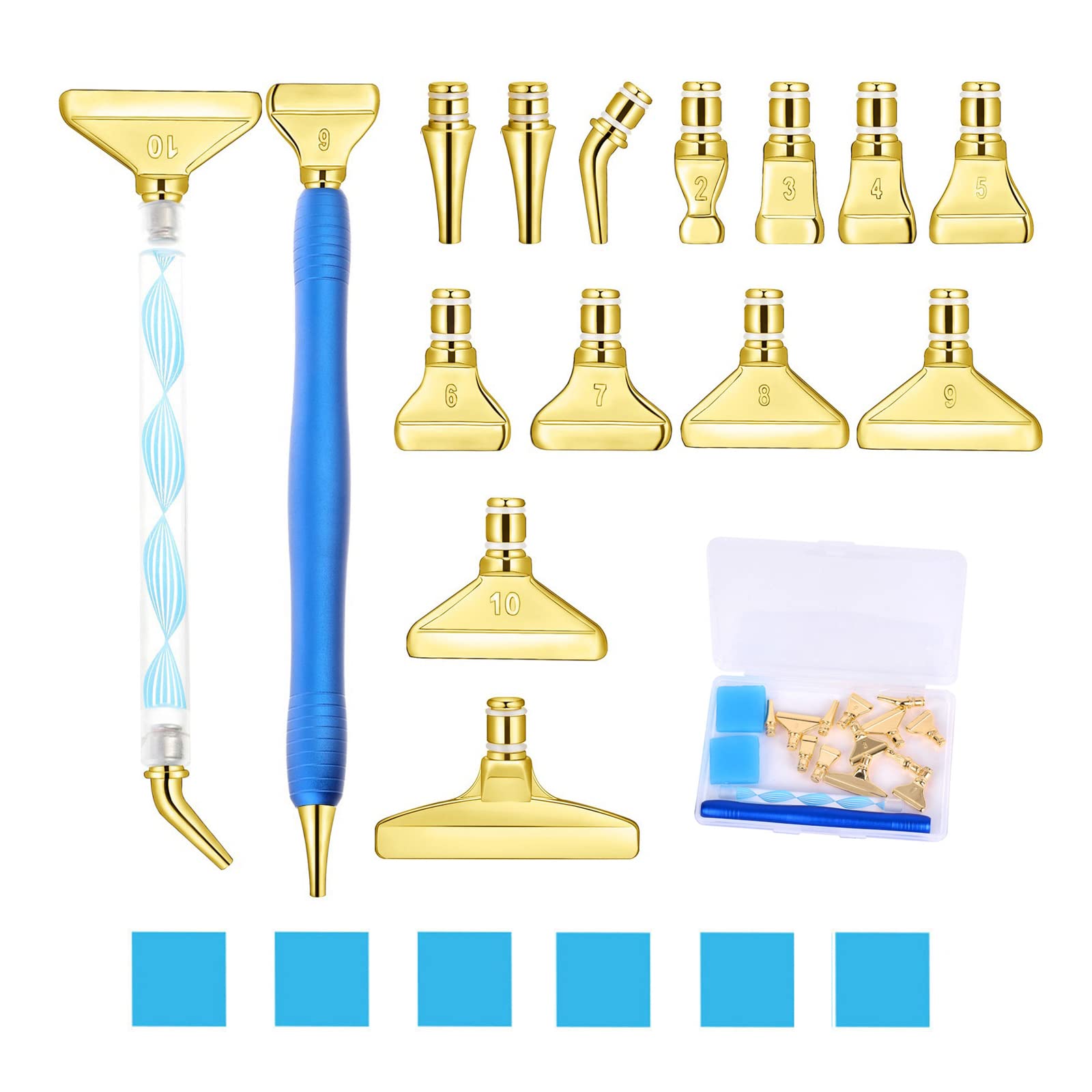 14-Piece Blue Diamond Painting Pen Replacement Kit - Stainless Steel Tips & 6 Clay Multi-Placer Tips for 5D Diamond Art | Perfect for DIY Crafting, Home Decoration & Gift Making