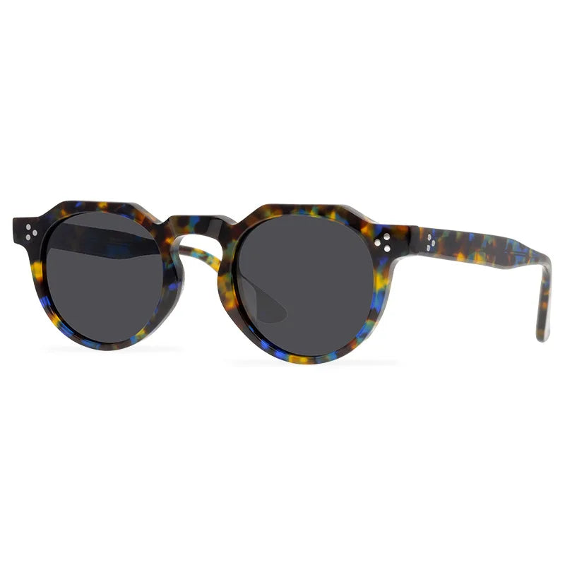 Unisex Black Acetate Polarized Sunglasses - Flat Top Round Full Rim Frame 9532s for Men & Women | Perfect for Driving, Beach & Outdoor Activities