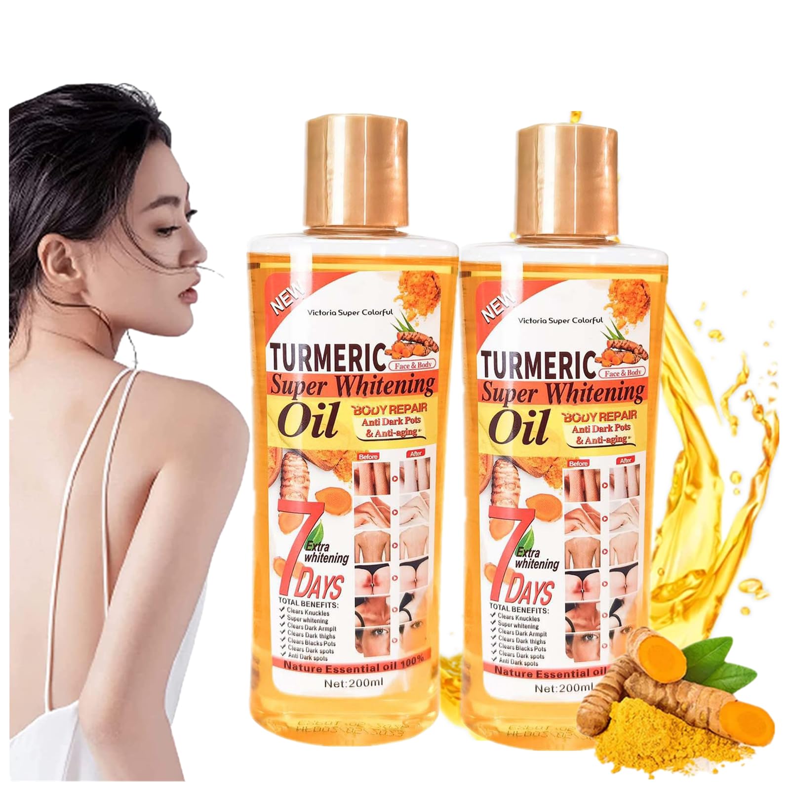 **Soft 7 Turmeric & Honey Oil for Face & Body – Natural, Fast-Absorbing, Non-Greasy Moisturizer for Dry & Rough Skin – Hydrates & Softens Skin – Perfect for Daily Skincare & Massage (2-Pack, 200ml)**