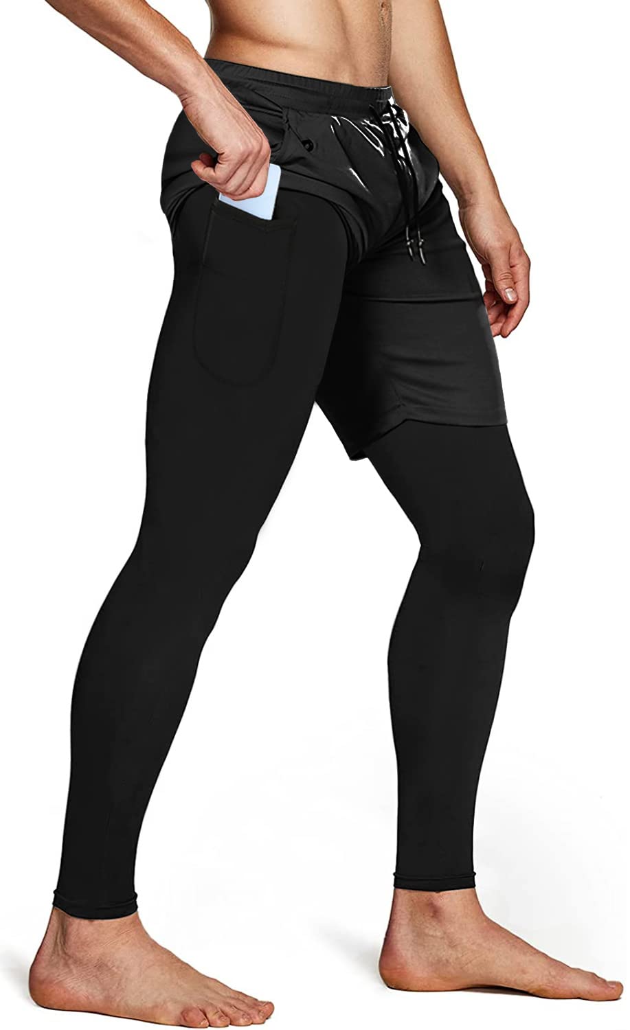 Aolesy Men's 2 in 1 Running Pants - Gym Workout Compression Pants for Men, Athletic Training Pants with Moisture Wicking & Breathable Fabric - Perfect for Running, Jogging, Gym & Outdoor Sports