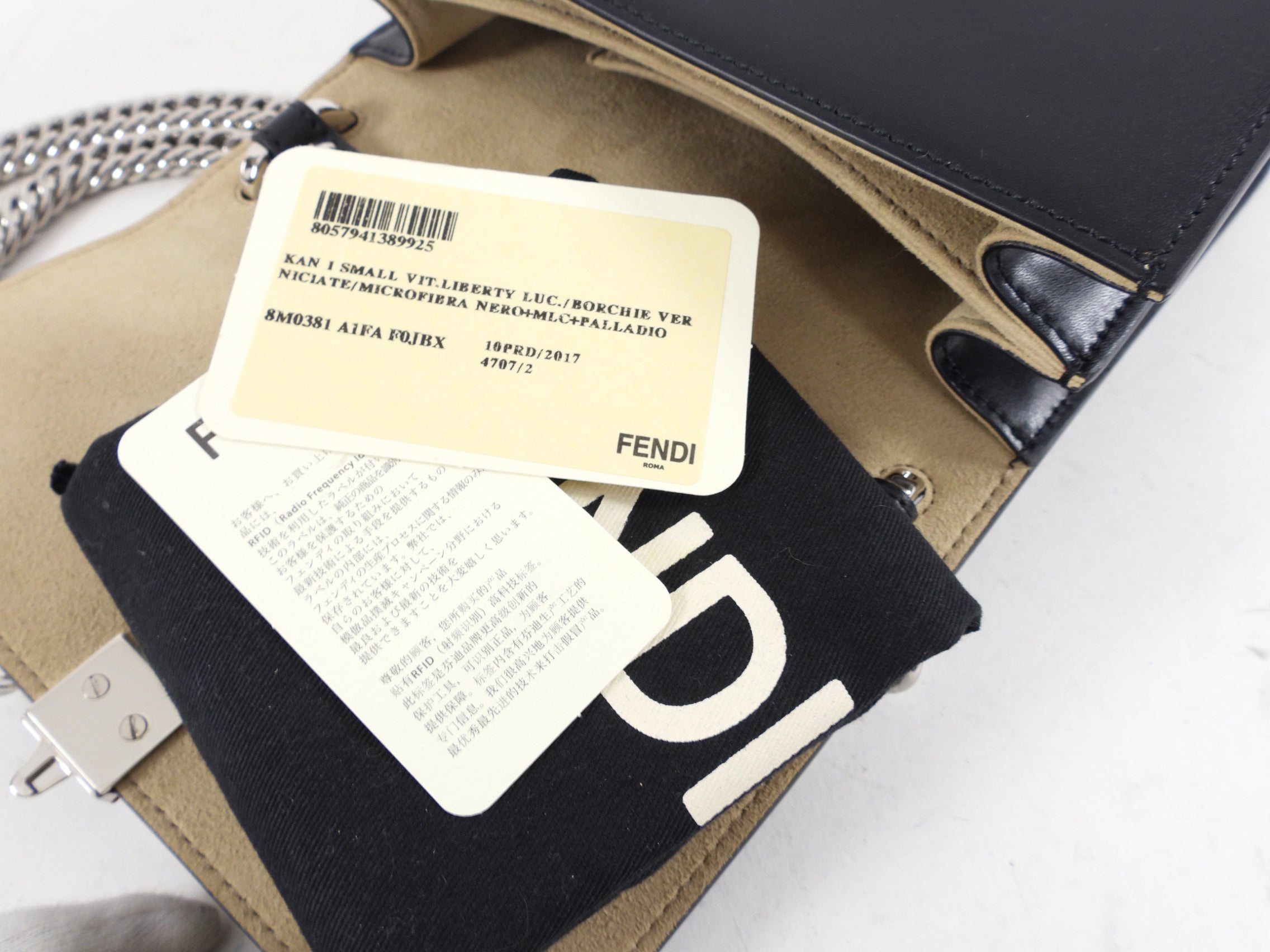 Fendi Black Leather Kan I Small Crossbody Chain Bag for Women | Luxury Designer Handbag for Evening Out & Party | Perfect Gift for Fashion Lovers