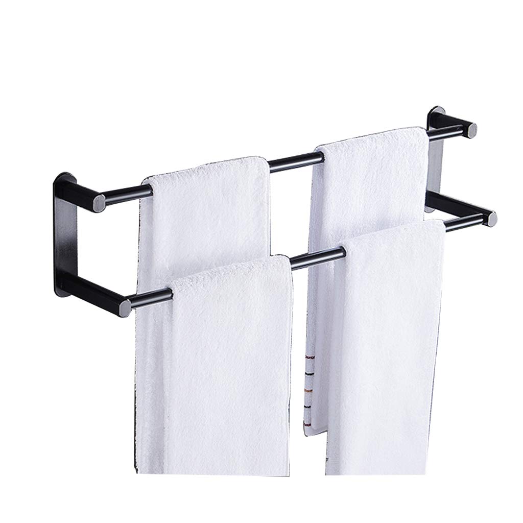No Drill Wall Mount Double Bath Towel Rack - Brushed Nickel Finish Towel Holder Bar for Bathroom & Kitchen - Perfect for Small Spaces, Apartments, and Rental Homes