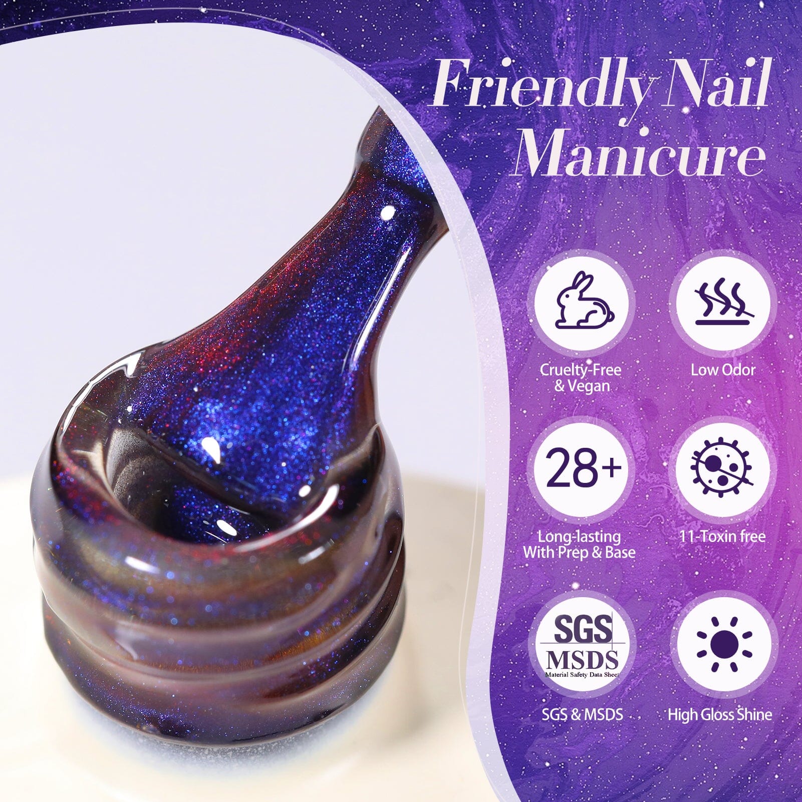 Purple Chameleon Cat Magnetic Gel Polish - MY51 Heaven Purple 15ml Nail Art Kit for Salon & Home Manicure | UV/LED Cured Long Lasting Nail Polish