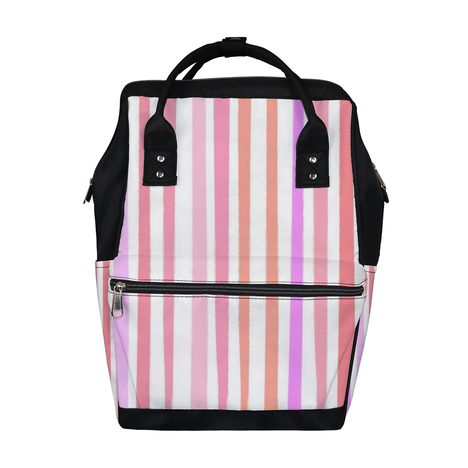 Stylish Waterproof Diaper Backpack for Women & Men - Large Capacity Baby Nappy Bag with Laptop Compartment | Trendy Abstract Pink & Orange Striped Design | Perfect for Travel, Daycare & Everyday Use