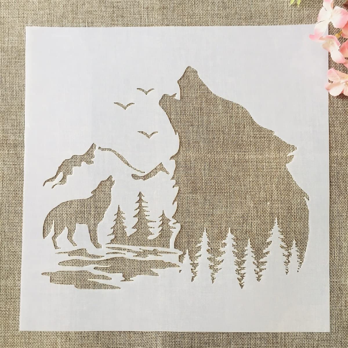 30x30cm Reusable Wolf & Forest Birds Stencils for Painting - DIY Scrapbooking, Furniture, Wall & Floor Decor - Perfect for Home, Craft Projects & Artistic Designs