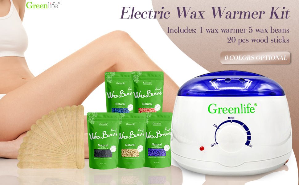Professional Hair Removal Wax Warmer Kit with 5 Bags Hard Wax & Spatula - At-Home Waxing for Legs, Bikini, Face & Body Hair Removal