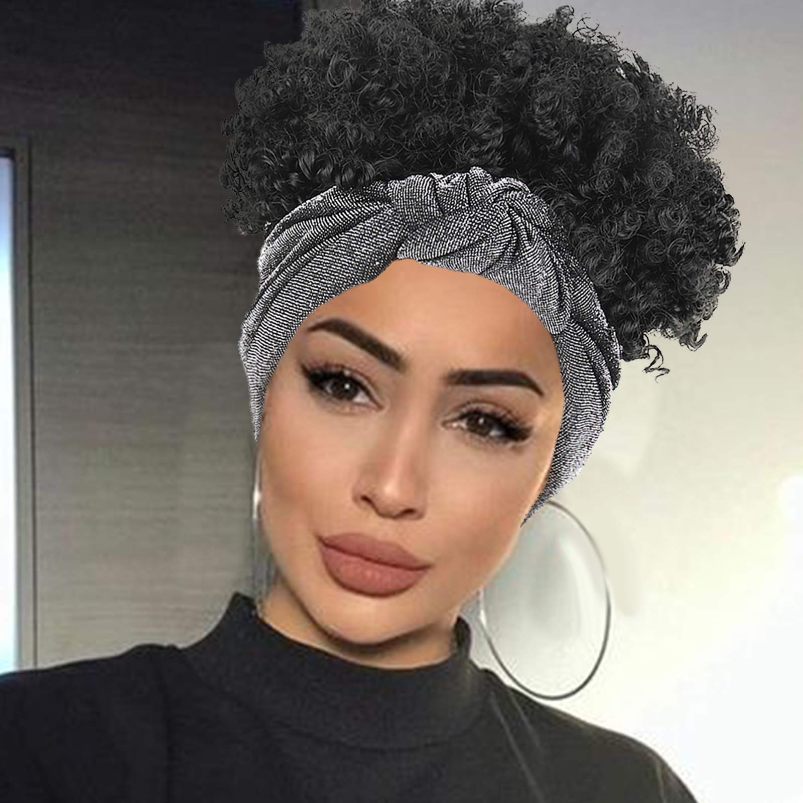 Short Kinky Curly Headband Wigs for Black Women - Natural Hair Half Wig with Attached Scarf | Perfect for Daily Wear, Cosplay & Protective Styling
