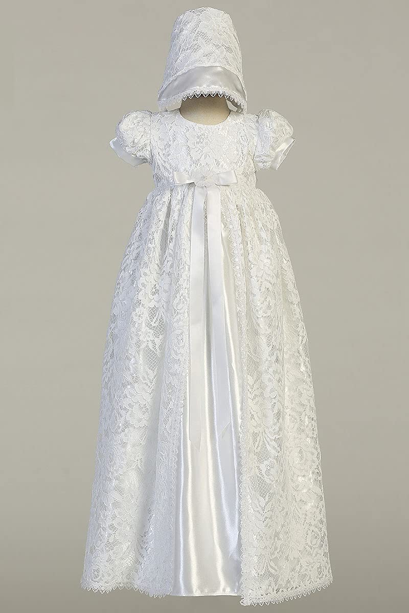 Baptism Dresses for Baby Girls - Long Lace Christening Gown with Bonnet - Elegant White Communion Dress for Infant - Perfect for Church Ceremonies, Baby Dedications & Special Occasions
