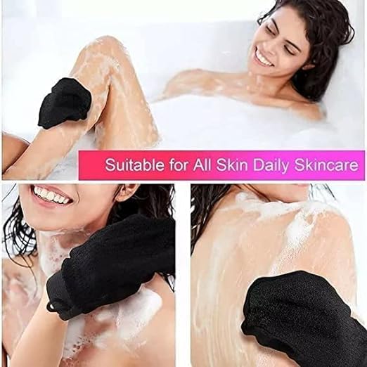 Exfoliating Bath Gloves for Dead Skin Removal - Body Scrub Mitt for Smooth & Bright Skin (Black) | Perfect for Shower, Spa & Home Skincare Routine