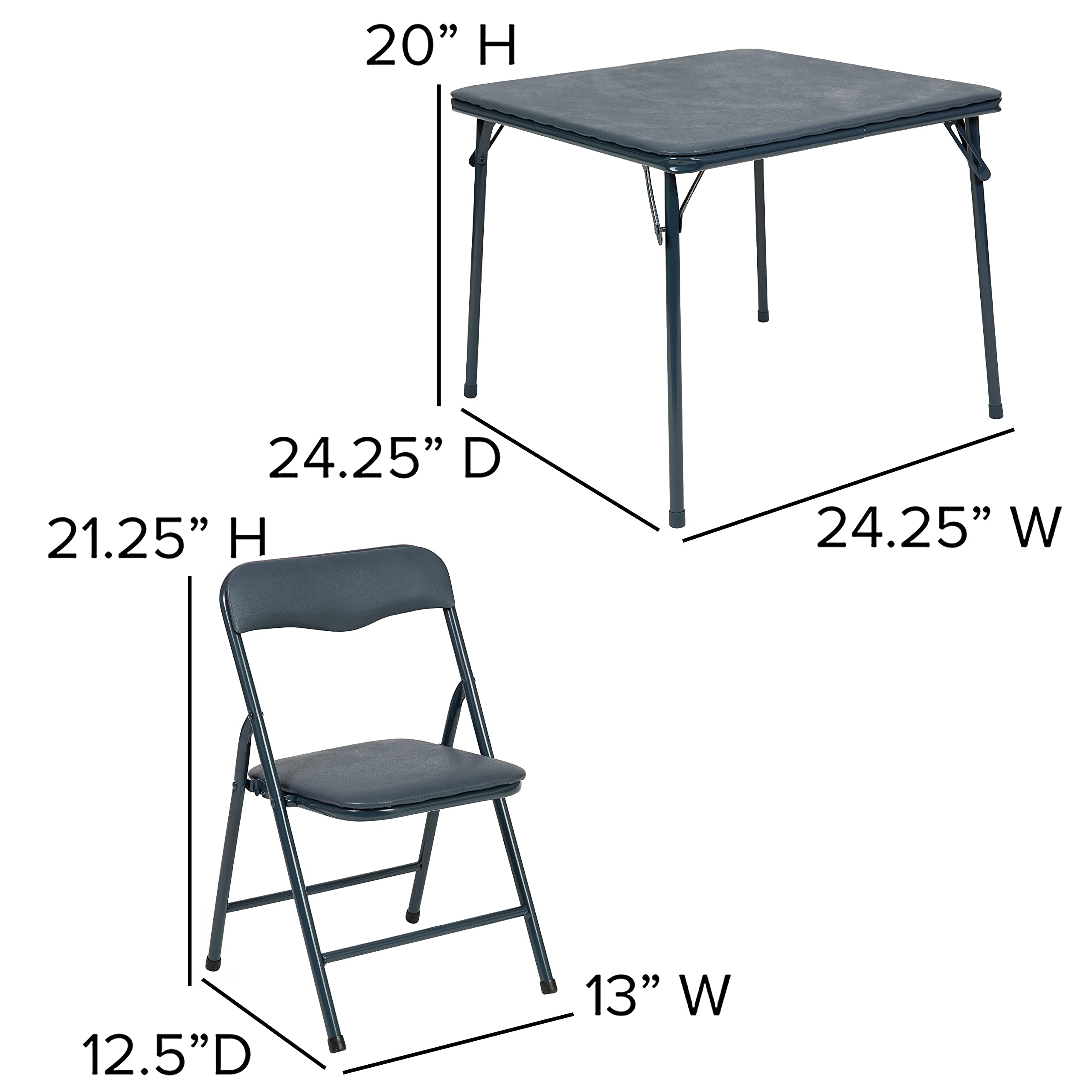 HBCY Creations 5-Piece Kids Folding Table and Chairs Set - Navy Blue - Lightweight Portable Children's Furniture with Safety Lock - Perfect for Playroom, Preschool, and Birthday Parties