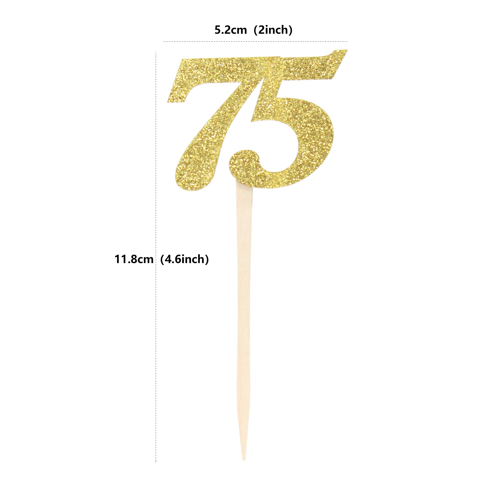 24 PCS Gold Glitter Number 75 Cupcake Toppers - 75th Birthday Party Decorations, Anniversary Cake Picks for Wedding, Retirement & Milestone Celebrations