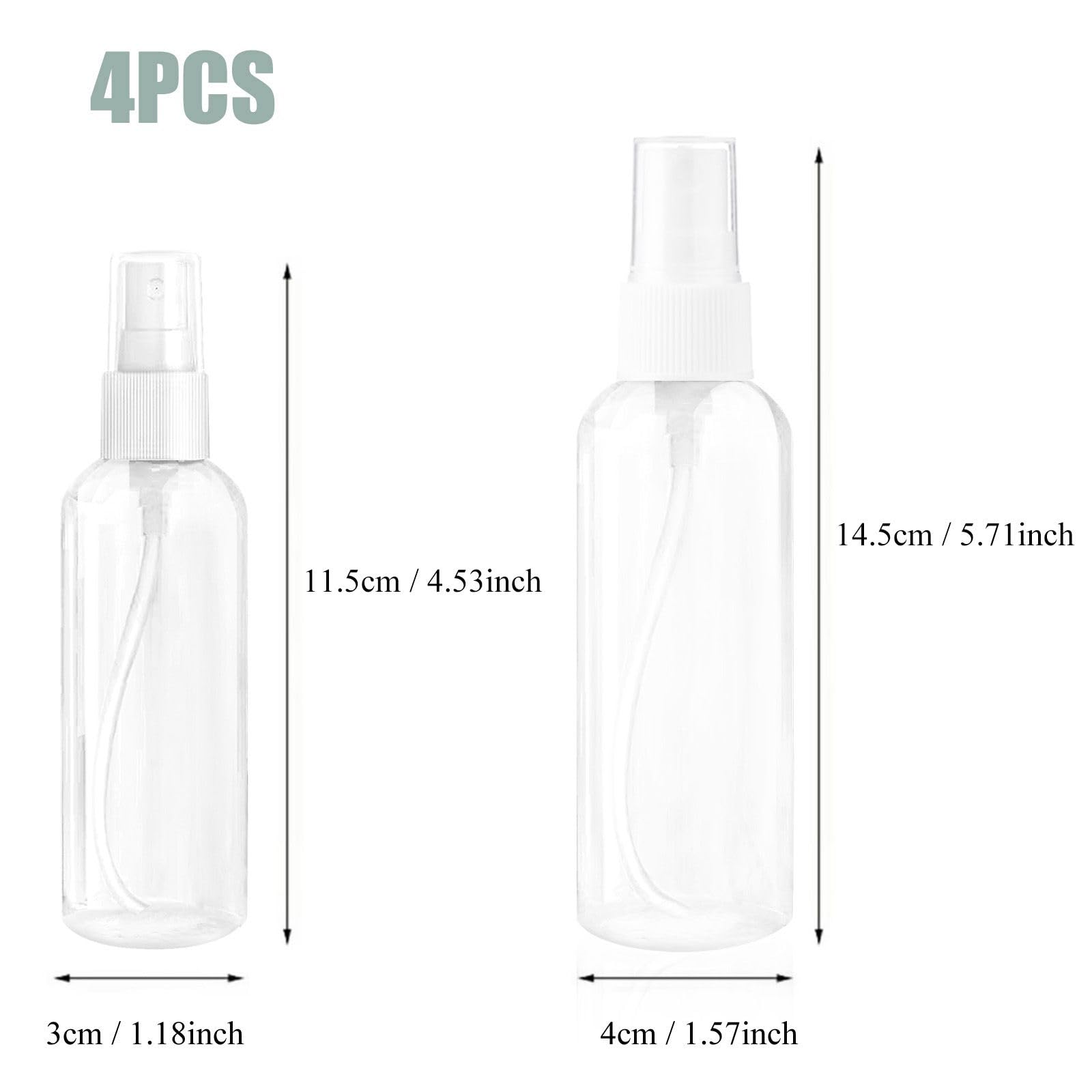 Small Spray Bottles Set - 2 Pack 50ml & 2 Pack 100ml Clear Empty Fine Mist Plastic Refillable Travel Containers for Perfume, Hair Care, Cleaning Solutions & DIY Projects