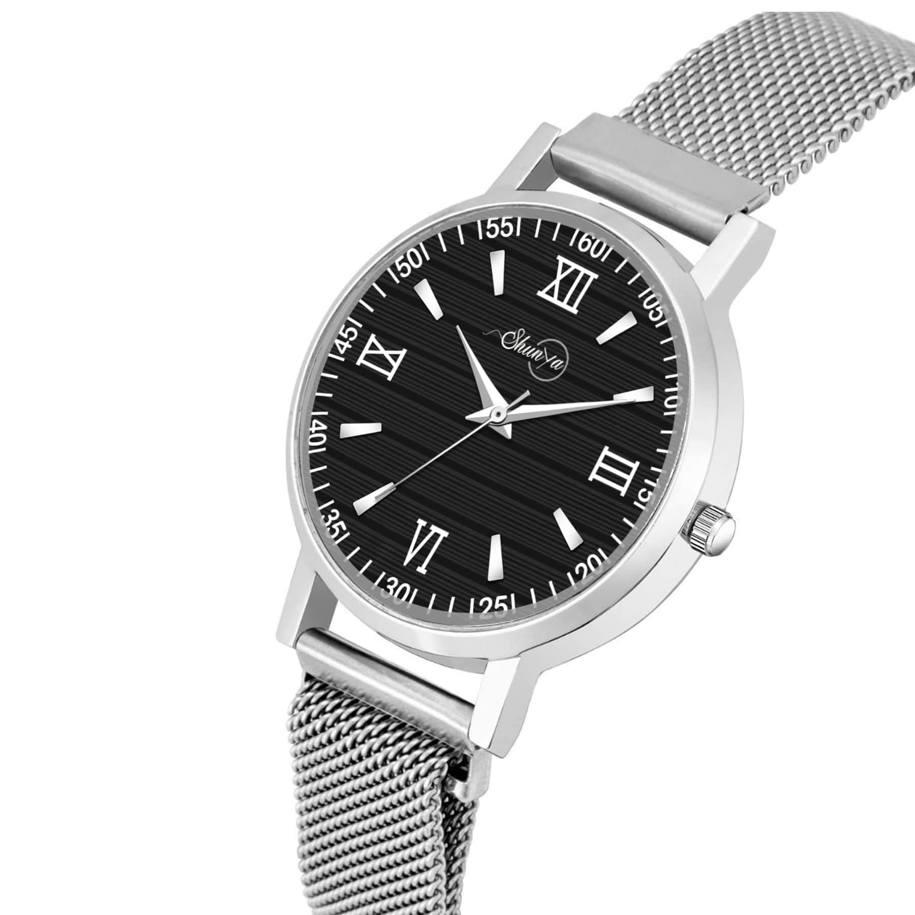 Shunya Women's Analog Watch - Silver & Black Linear Designer Dial - Elegant Timepiece for Women & Girls - Perfect for Office, Casual Wear & Special Occasions