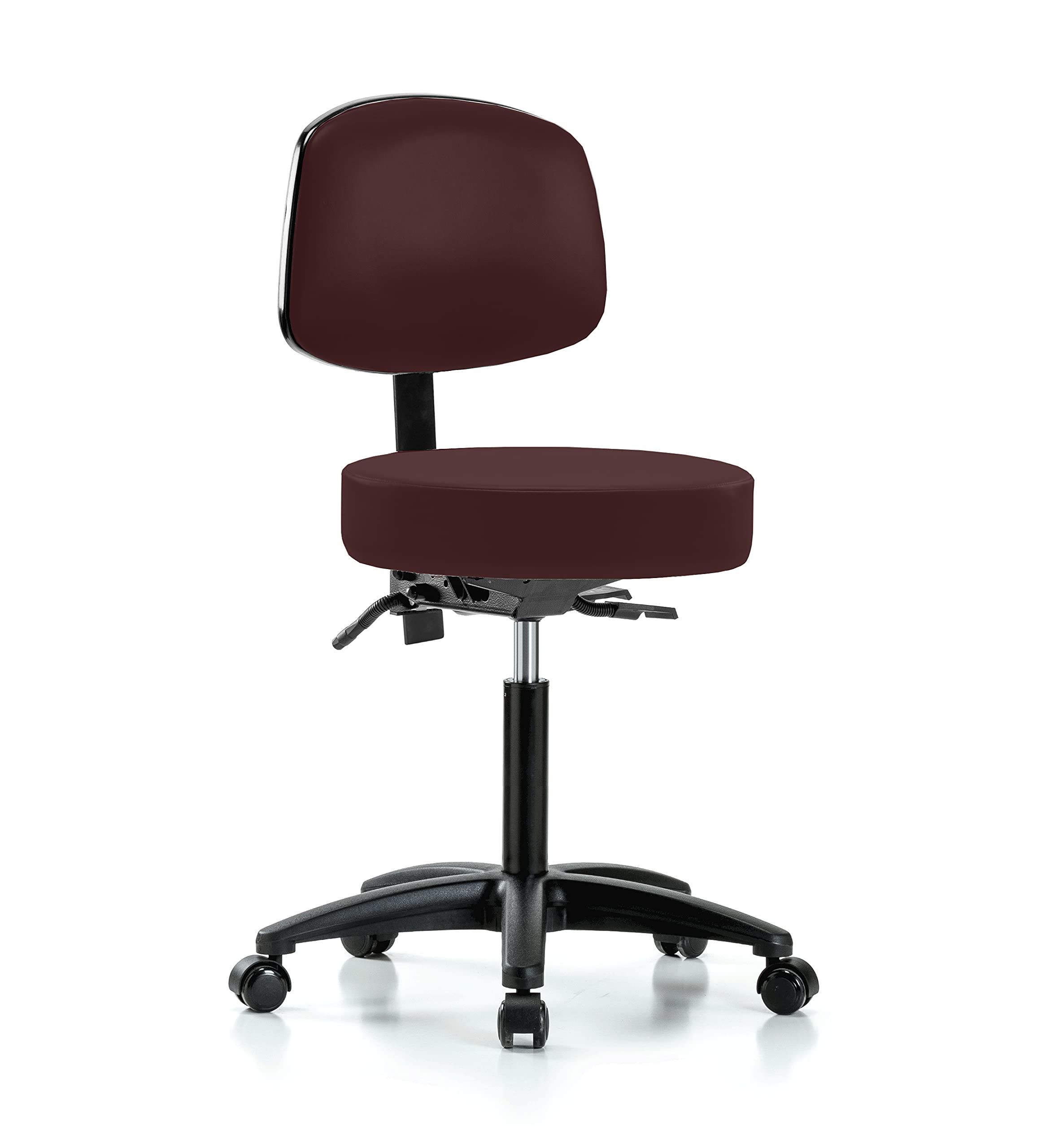 Adjustable Rolling Doctor Stool with Back Support - 300 lb Capacity, Burgundy Vinyl - Perfect for Medical Offices, Dental Clinics & Home Workstations