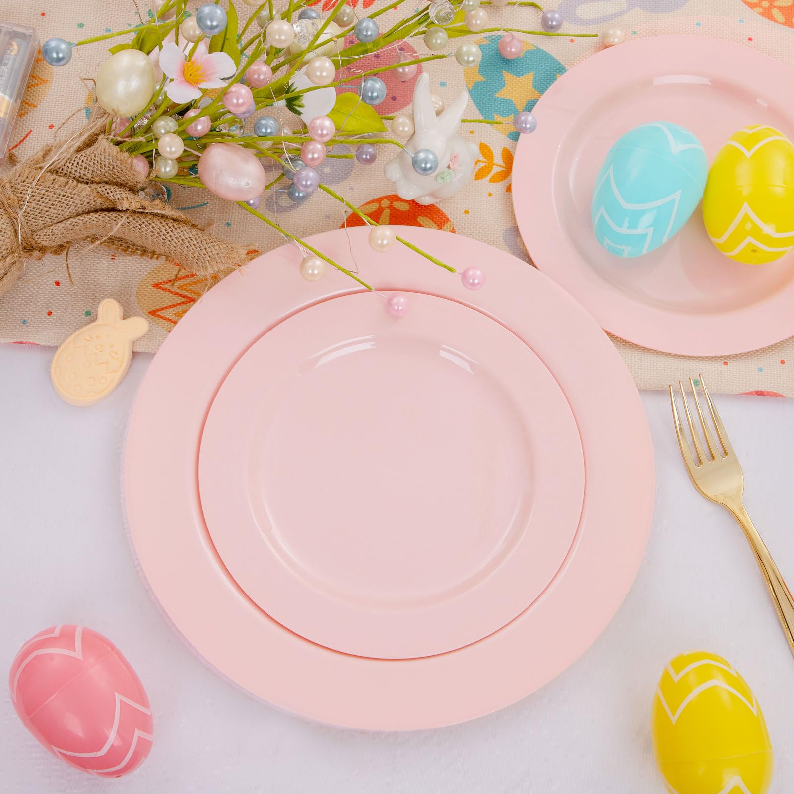 FLOWERCAT 60-Pack Heavy Duty Pink Plastic Plates - Disposable 10.25