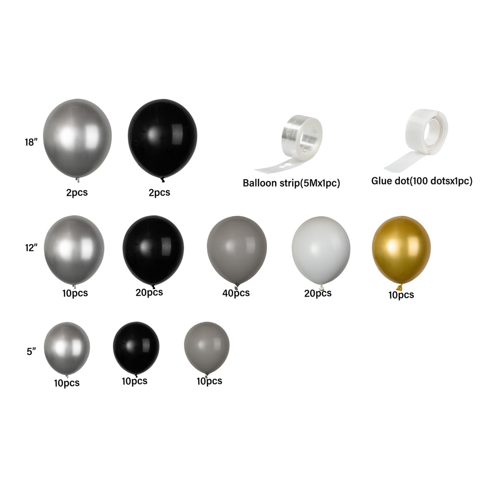 Balloonify Gray, Black & Gold Balloon Arch Garland Kit - 136 Pieces Party Decor for Weddings, Birthdays & Events - Premium Balloon Decorations
