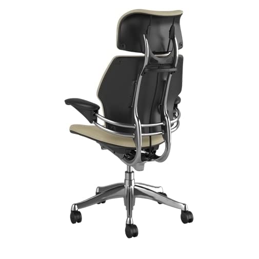 Humanscale Freedom Ergonomic Office Chair with Headrest - Adjustable Height & Duron Arms - Hard Floor Wheels - Polished Aluminum Frame & Mineral Corvara Leather - Perfect for Home Office, Executive Workspace & Long Working Hours