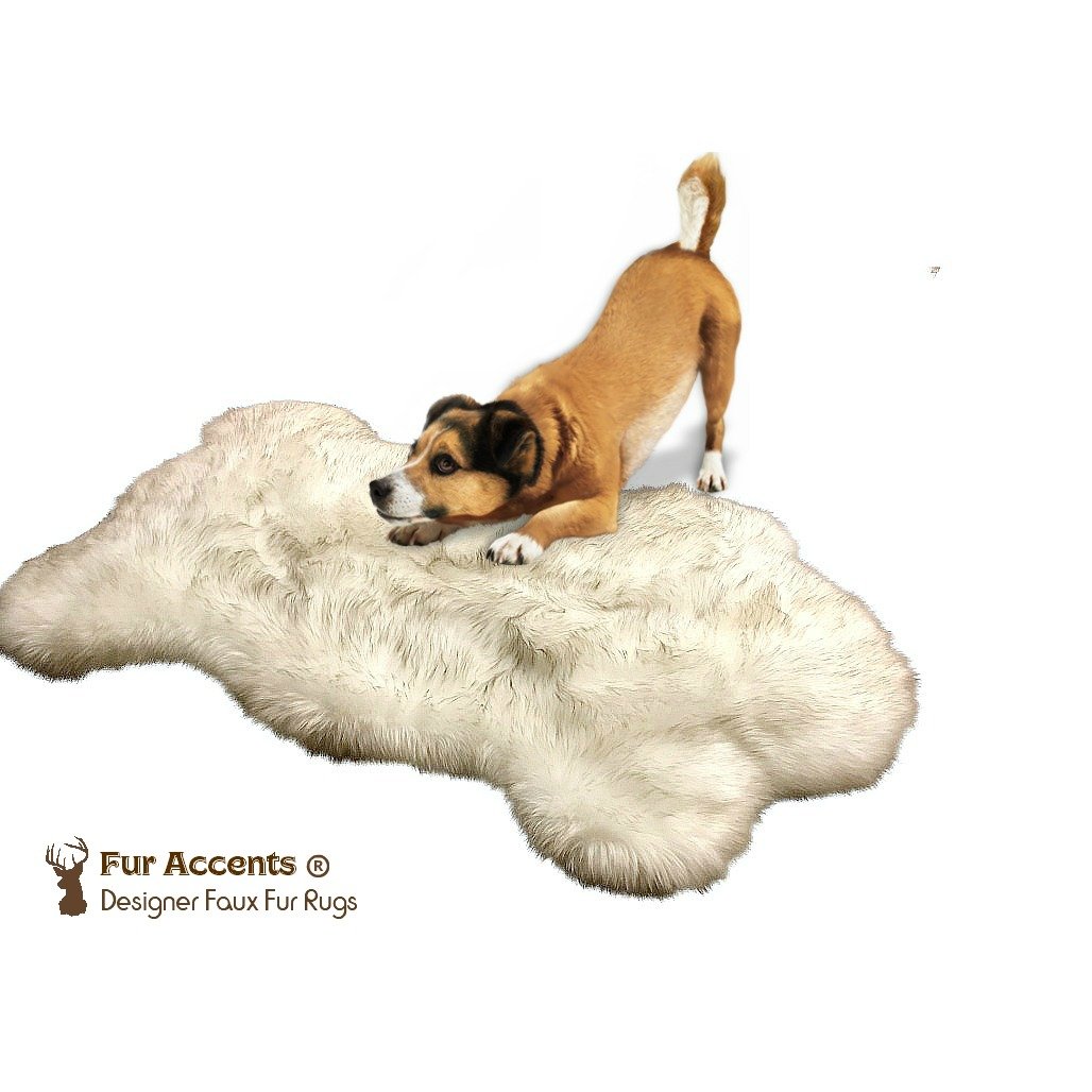 Luxury White Russian Wolf Fur Throw Rug with Brown Tips - Super Thick & Padded 2-Sided Dog Bed (3x5 ft) - Cozy Pet Blanket for Sofa, Bed & Floor - Perfect for Winter Warmth & Home Decor