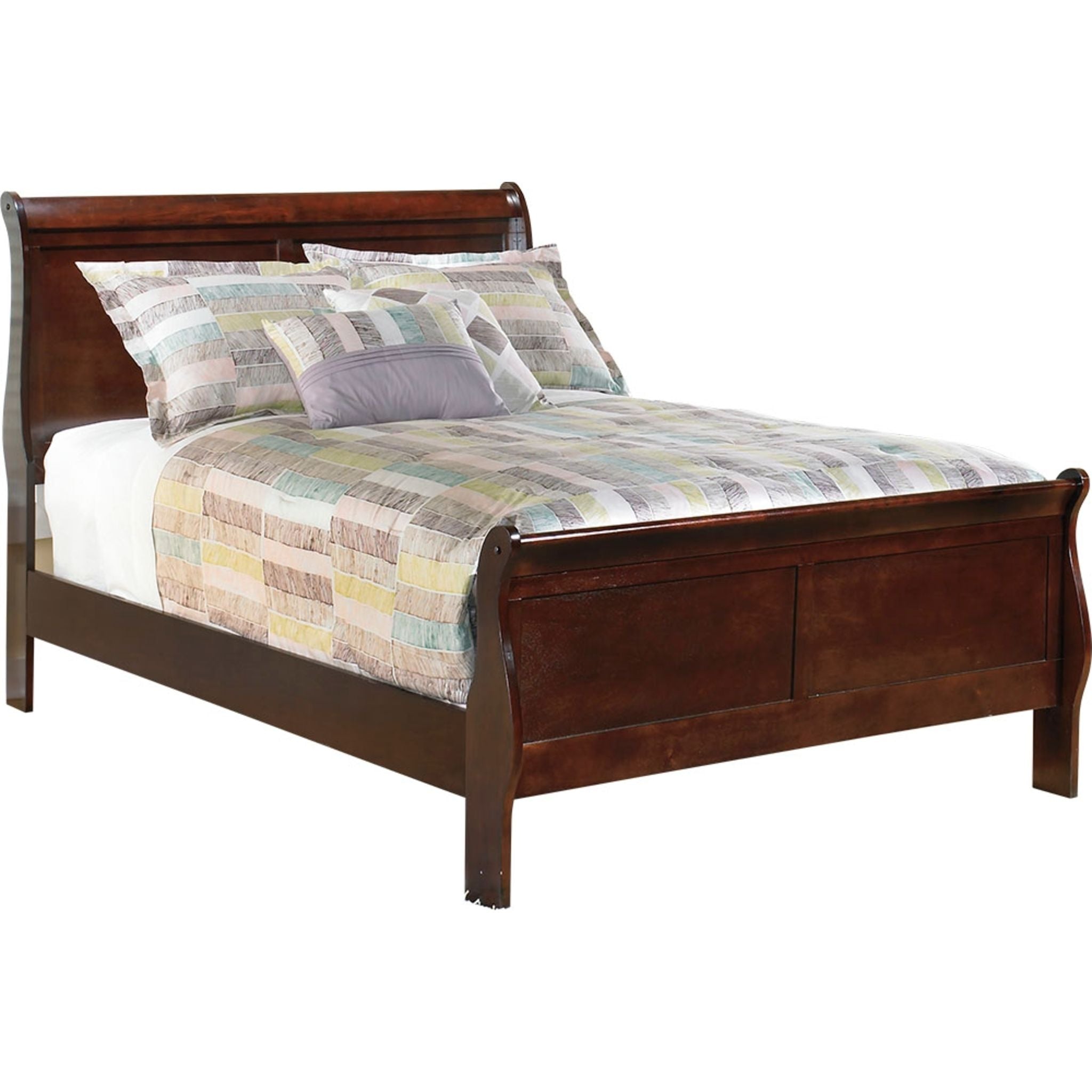 Alisdair Dark Brown Sleigh Bed Frame - Queen Size Wooden Bed with Upholstered Headboard - Perfect for Master Bedroom & Guest Room Decor