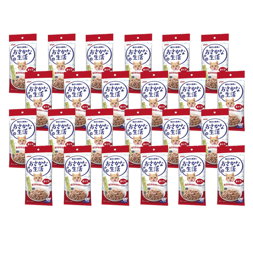 24-Pack Aixia Fish & Meat Life Wet Cat Food - 60g x 3 Skipjack Tuna, White Meat with Jelly, Chicken & Beef Formula - High Protein Meal for Adult & Senior Cats - Perfect for Picky Eaters & Daily Feeding