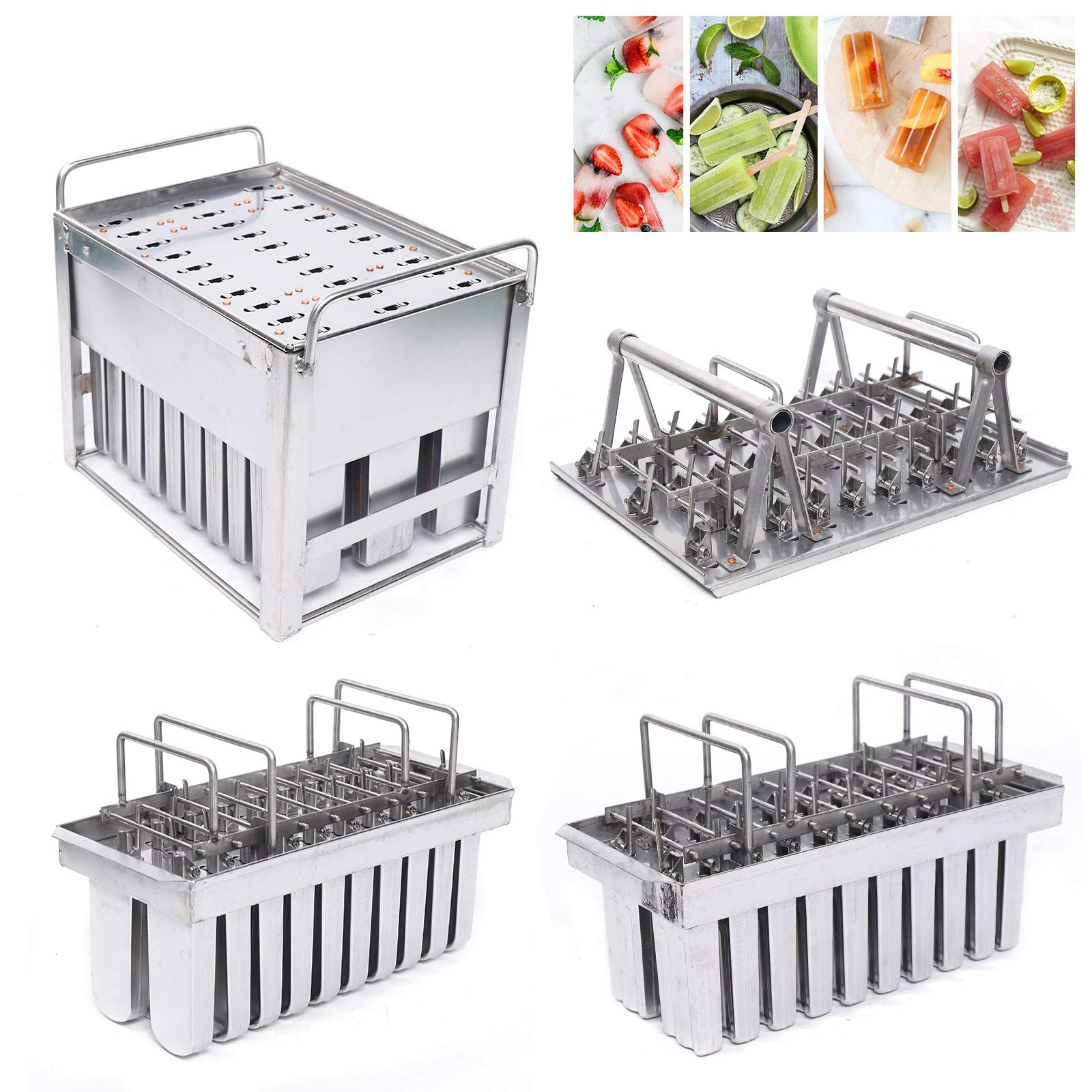 30PCS Stainless Steel Popsicle Molds Kit with Rack - Quiet Ice Pop Makers for Homemade Ice Cream, Commercial Use - Includes Cleaning Brush & 30 Wooden Sticks - Perfect for Summer Treats, Parties, and DIY Frozen Desserts