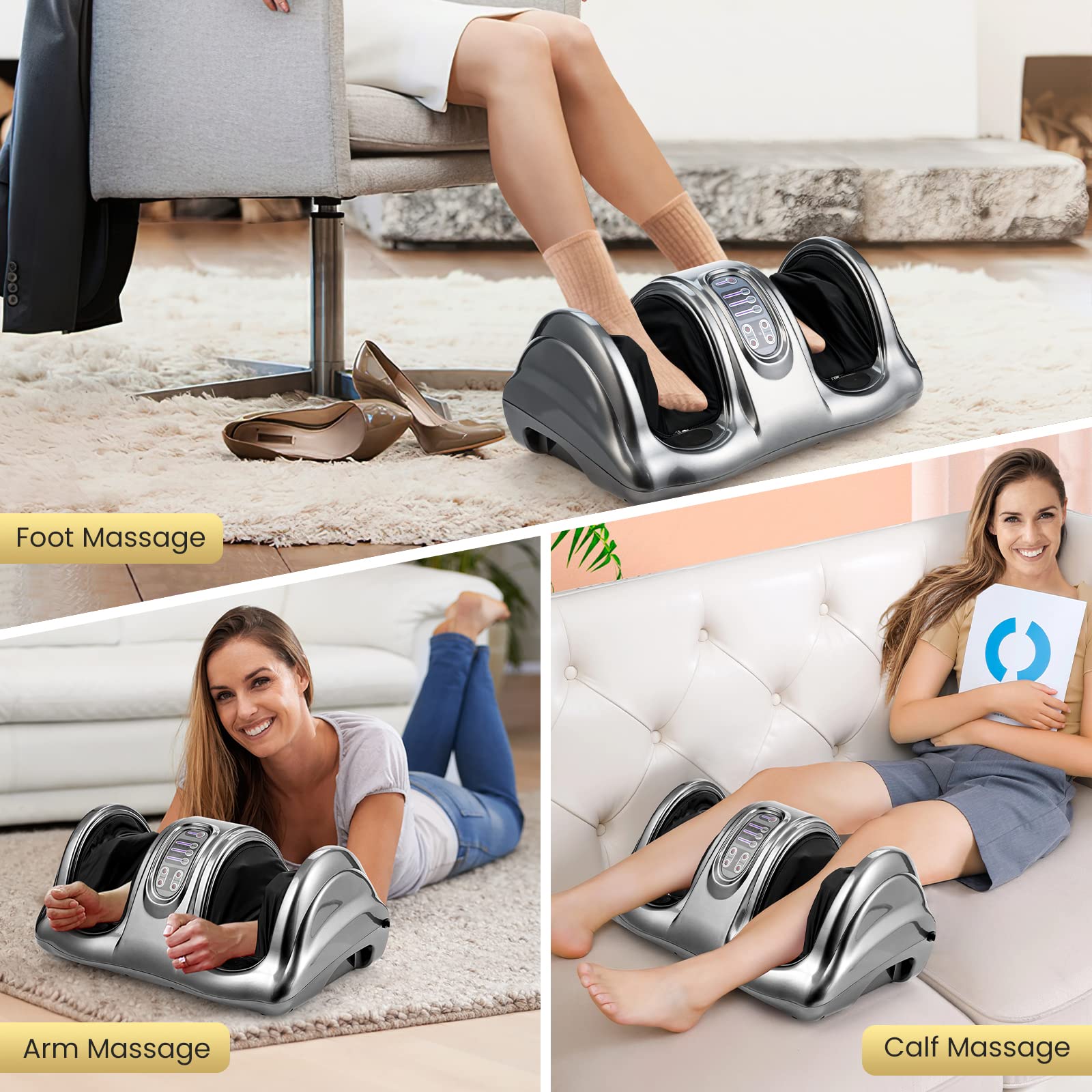 WELLHUT Shiatsu Foot and Calf Massager Machine with Kneading & Rolling - Ankle, Leg, Arm Massager - Perfect Gift for Men & Women (Gray) - Relieve Stress & Improve Circulation at Home or Office