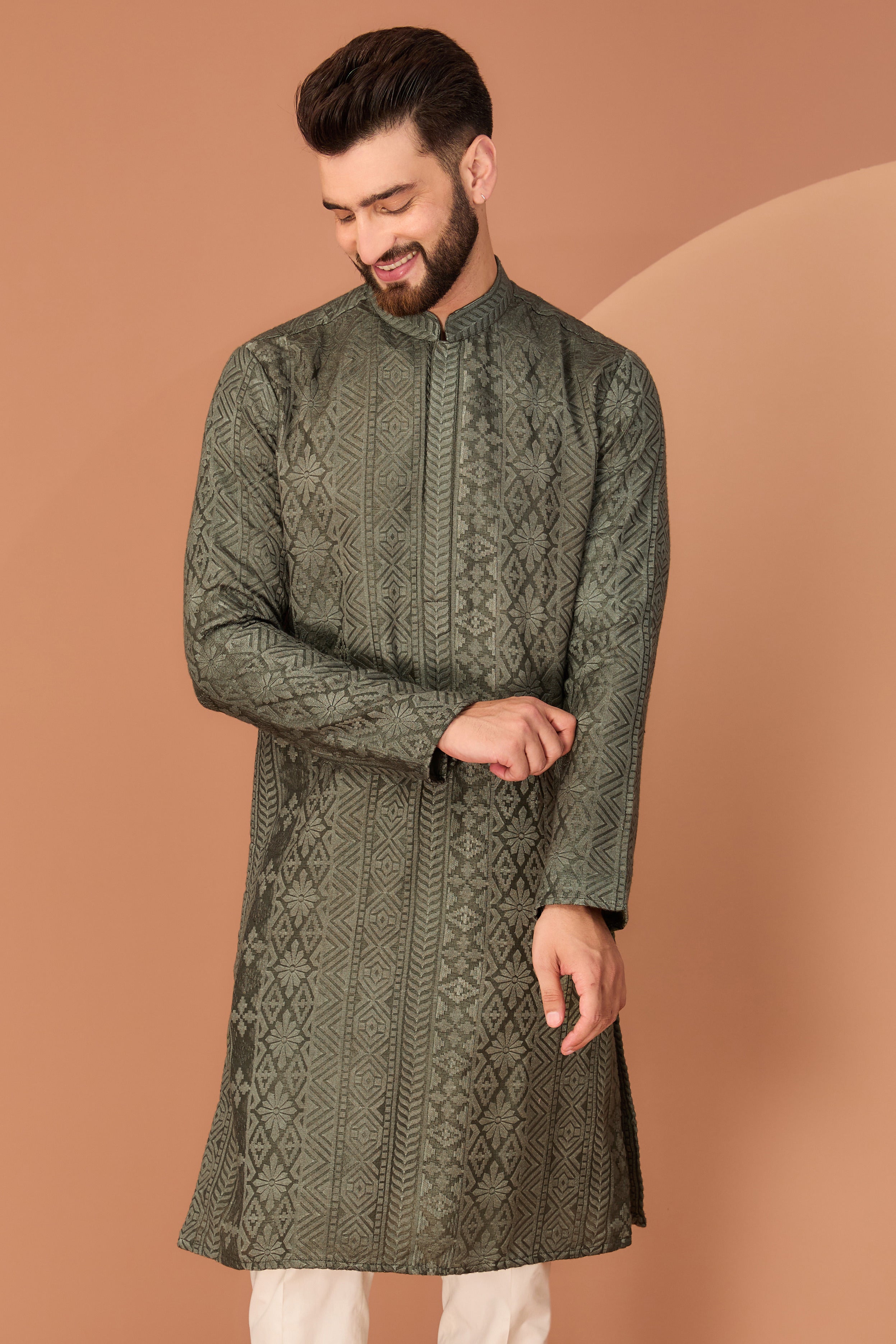 Stylish Military Green Chikankari Kurta for Women - Traditional Indian Embroidered Tunic - Perfect for Festivals, Weddings & Casual Wear