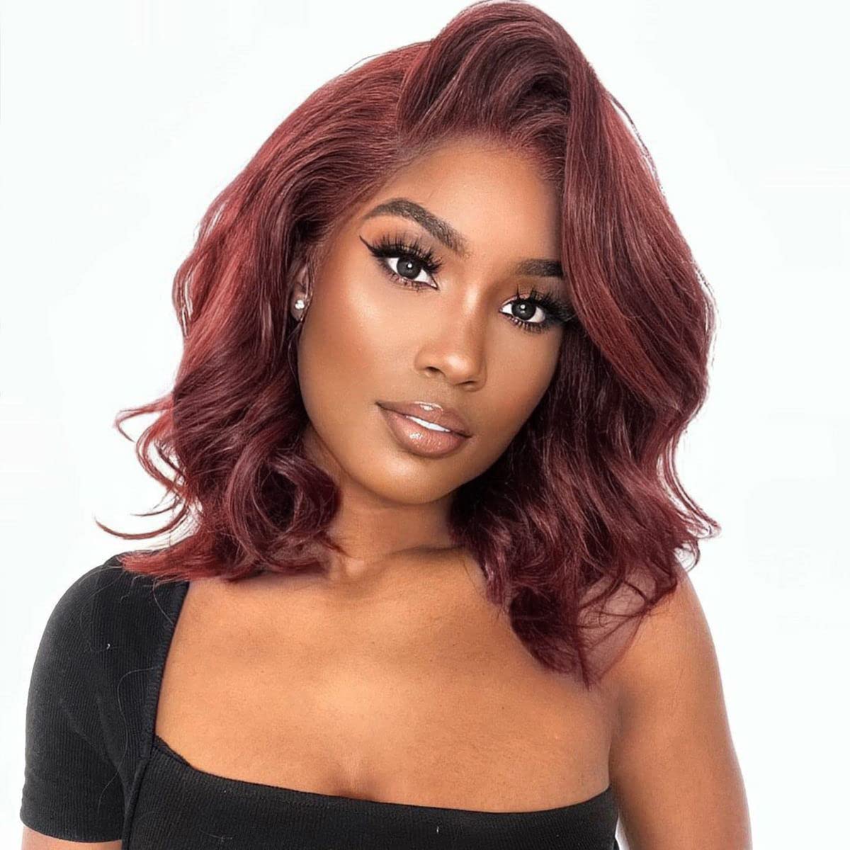 Brazilian Human Hair Bob Wig 14 Inch - Reddish Brown Auburn Lace Front Wig with 5x5 Glueless Closure, Pre-Plucked Body Wave for Black Women | Perfect for Daily Wear, Parties & Protective Styling