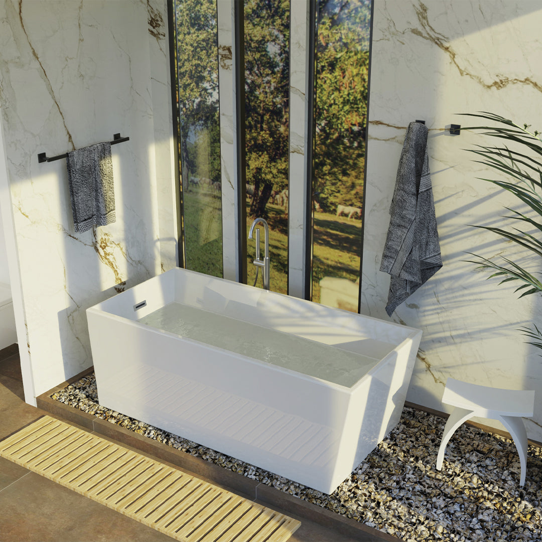DAX BT 9029 66x32 Inch Rectangle Freestanding Acrylic Bathtub - Glossy White Finish | Modern Bathroom Luxury for Small Spaces & Spa-Like Experience