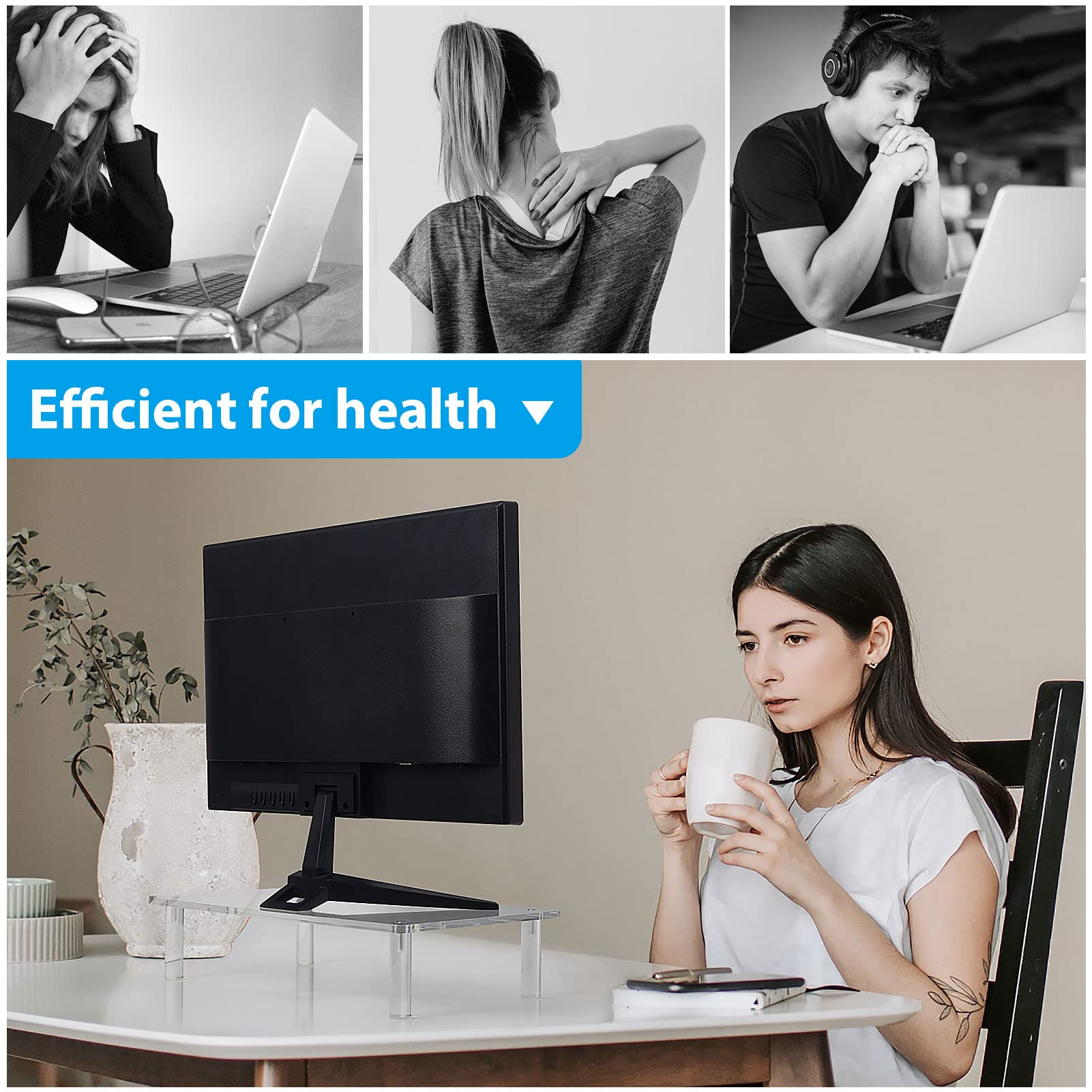 Sumerflos Clear Acrylic Monitor Stand - Adjustable Laptop Riser with Anti-Slip Pads for Home Office, Ergonomic Computer Stand for MacBook, iMac & PC - Space Saving Desk Organizer for Better Posture & Workspace Efficiency