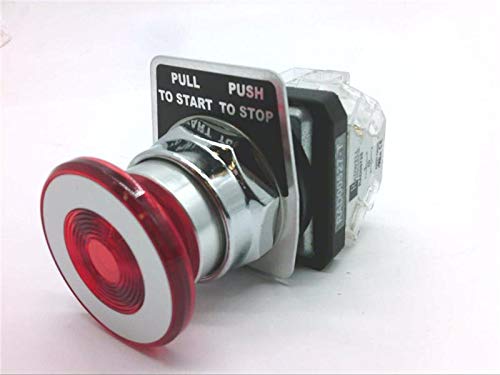 RADWELL RAD00527-T 30MM Emergency Stop Push Button with Transparent Red Cap, 1NO/1NC Contact - Includes Actuator, Bezel & Contact Block for Industrial Machinery Safety Systems