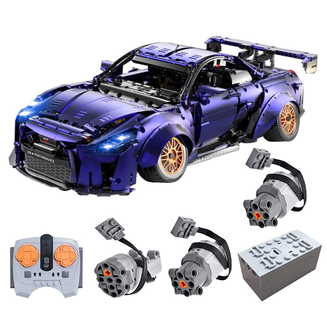 1:10 Scale Remote Control Technic Sports Car Building Set - 2389 Pieces Purple MOC Model with Motors & LED Lights | Compatible with Lego | STEM Educational Toy for Kids & Adults | Perfect for Birthday Gifts, DIY Projects & RC Car Racing