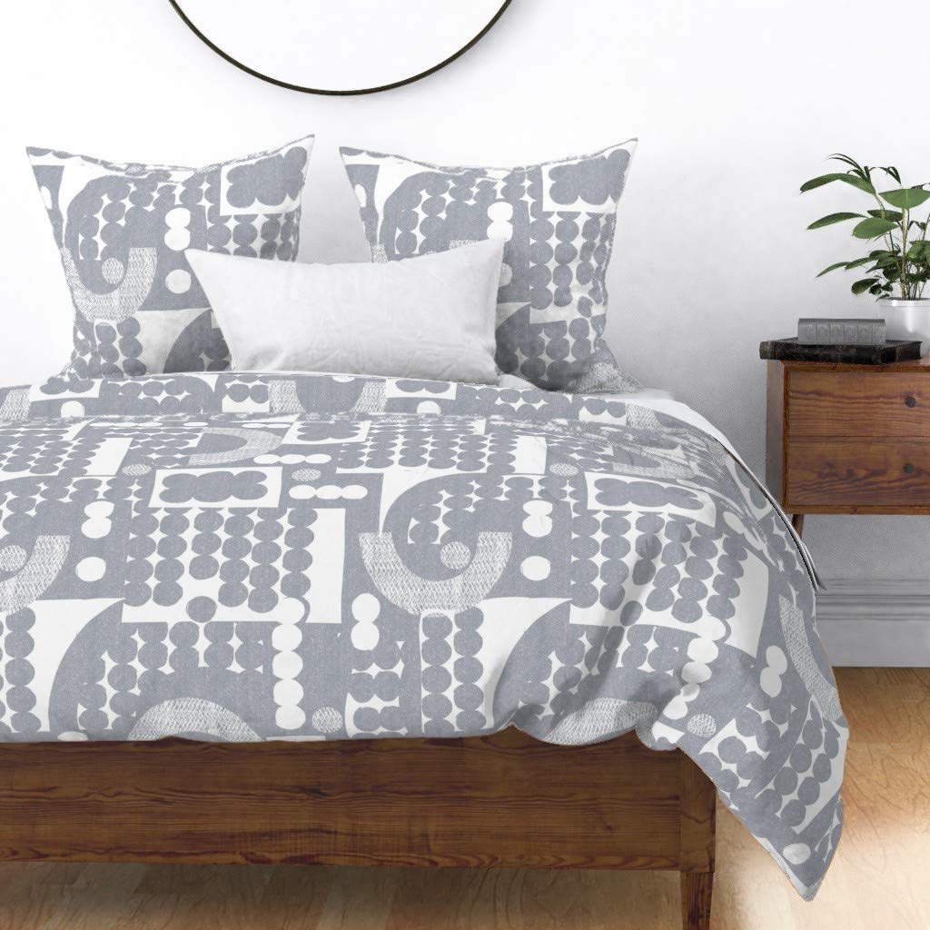 Custom Spoonflower Cotton Sateen Duvet Cover King/California King - Midcentury Modern Silver Gray Abstract Dots 60s Retro Atomic Age Print Bedding Set | Perfect for Vintage & Boho Chic Bedroom Decor