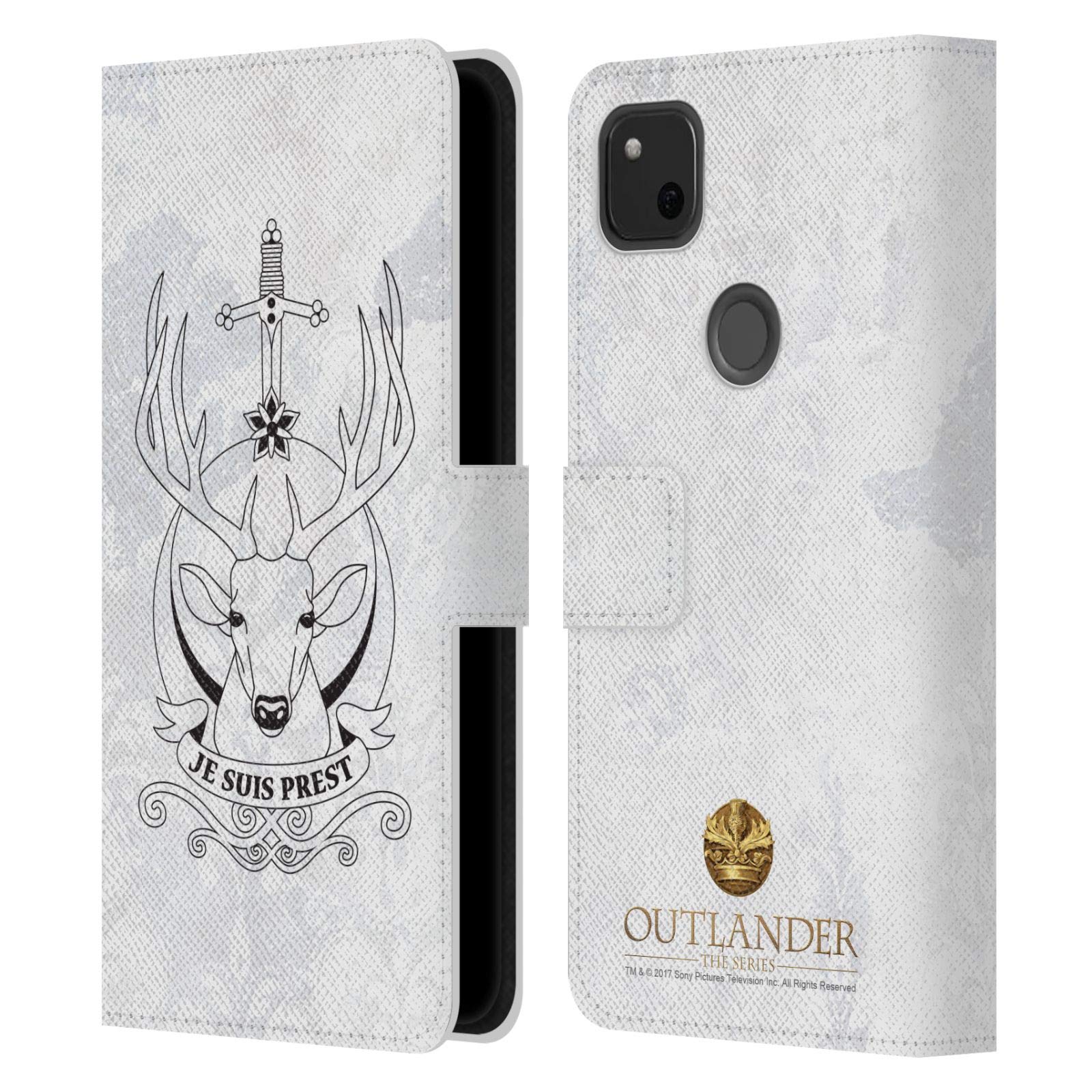 Head Case Designs Outlander Je Suis Prest Leather Book Wallet Case for Google Pixel 4a - Officially Licensed Protective Cover with Seals & Icons for Fans & Travel